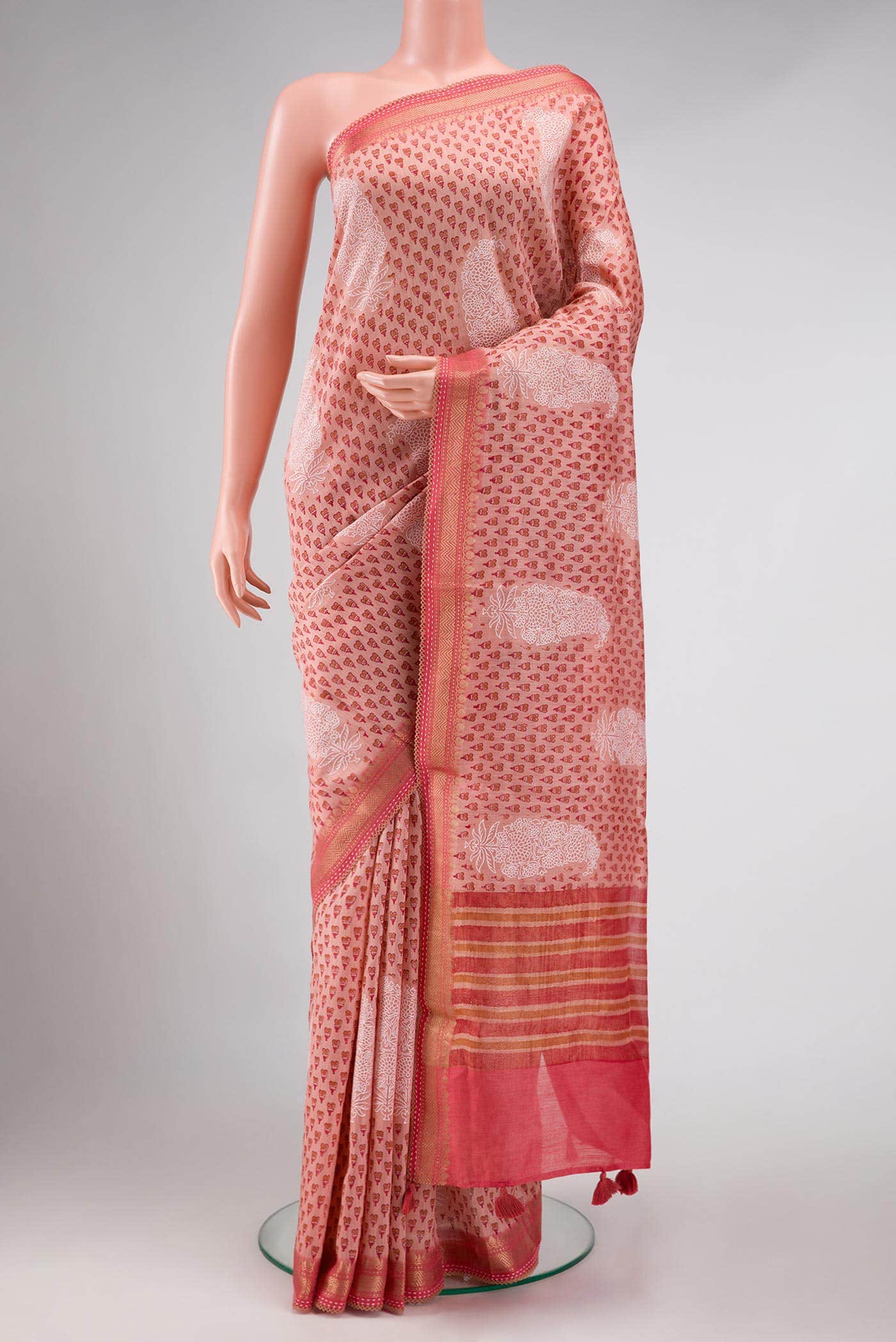 Peach Tussar Silk Saree
