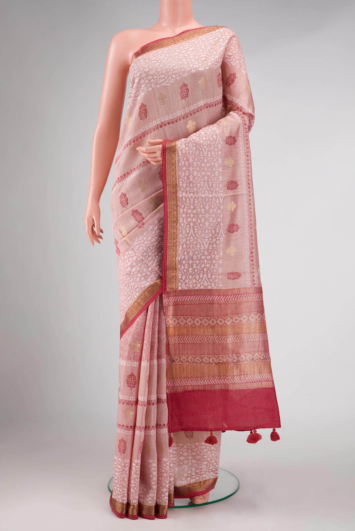 Pink Tussar Silk Saree