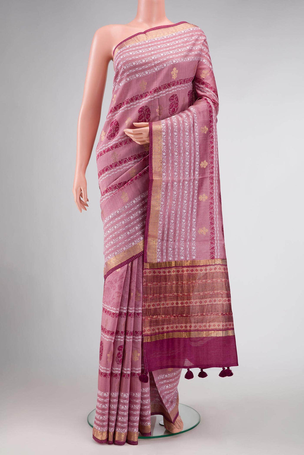 Pink Tussar Silk Saree