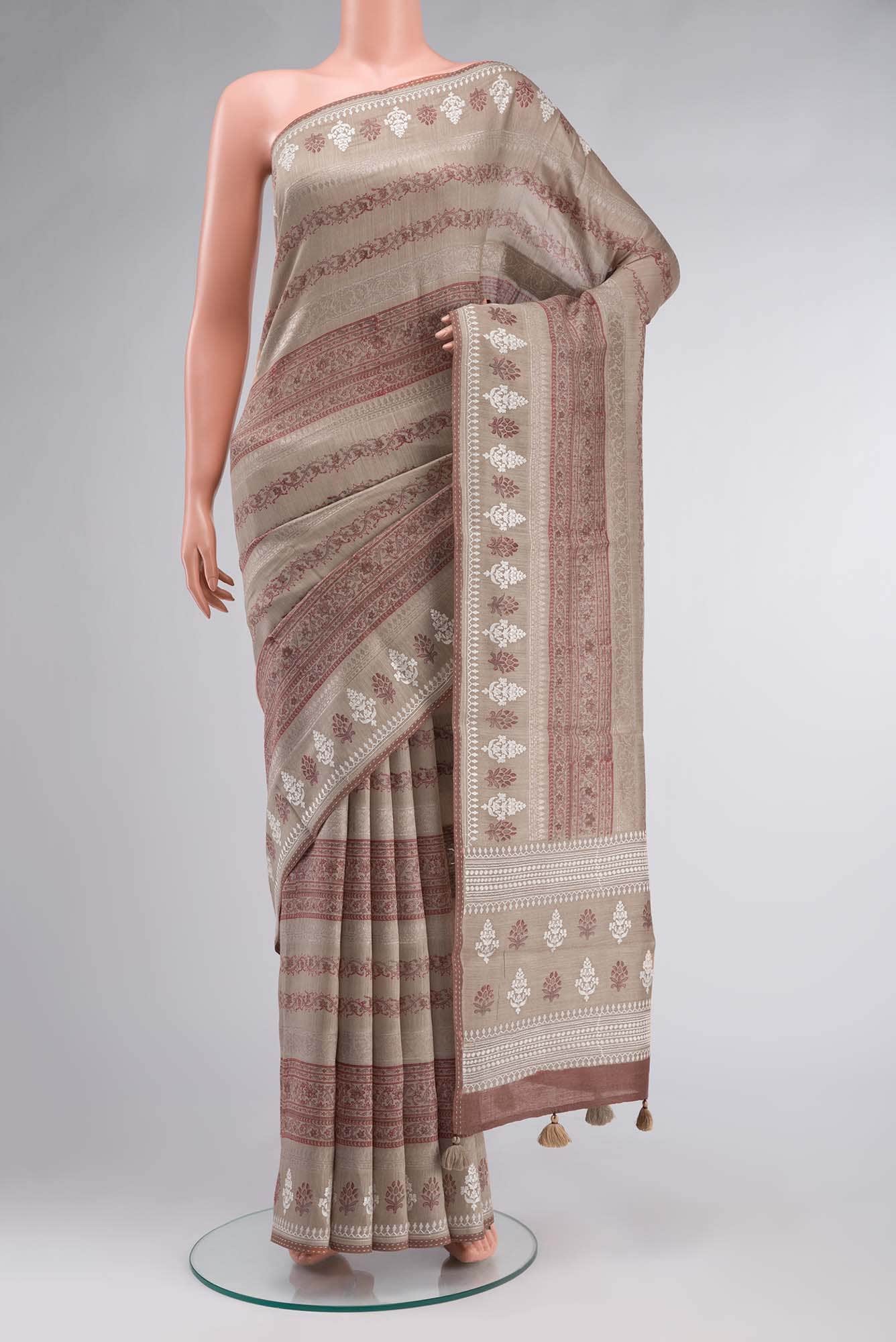 Beige Bhagalpuri Tussar Silk Saree