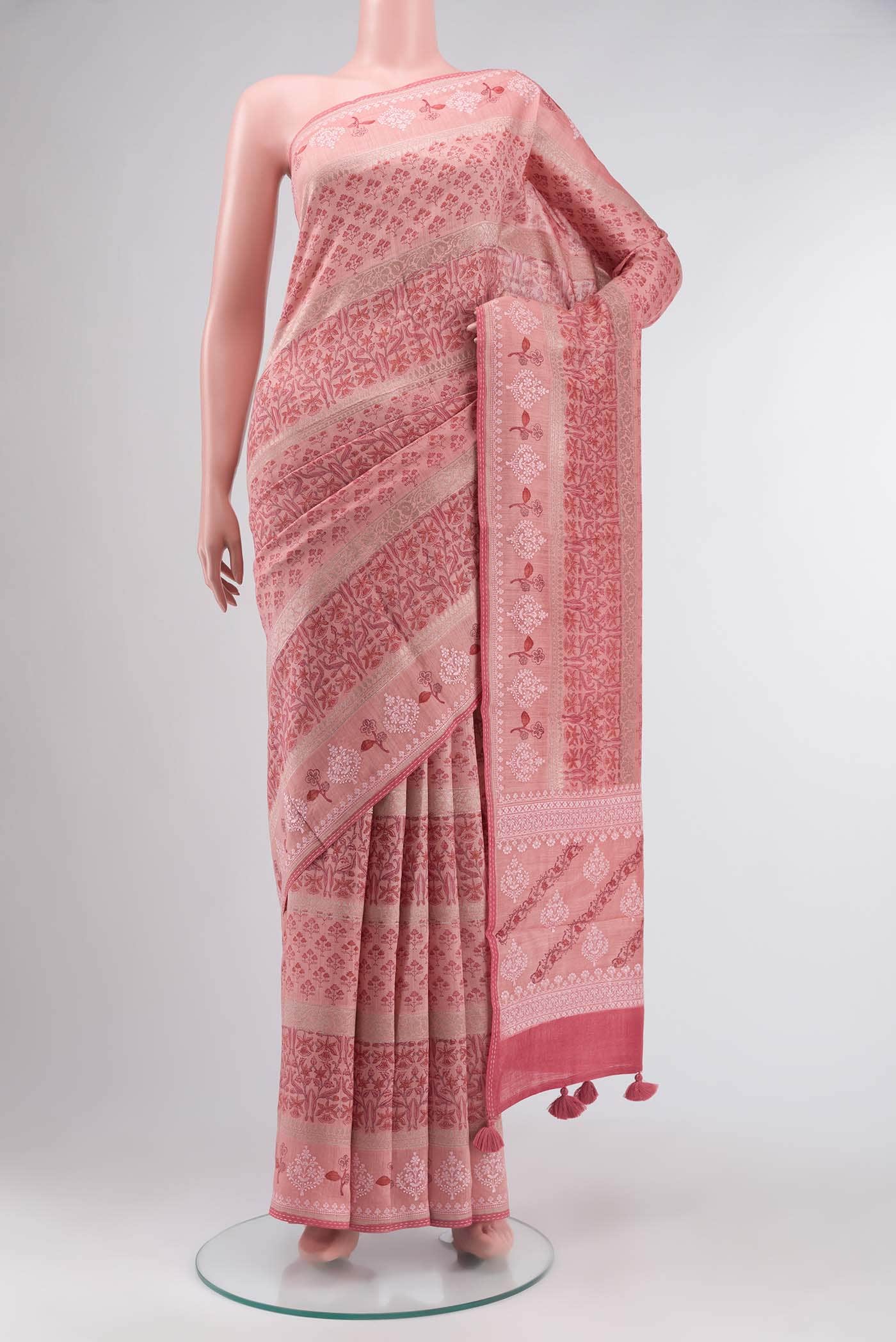 Coral Tussar Silk Saree