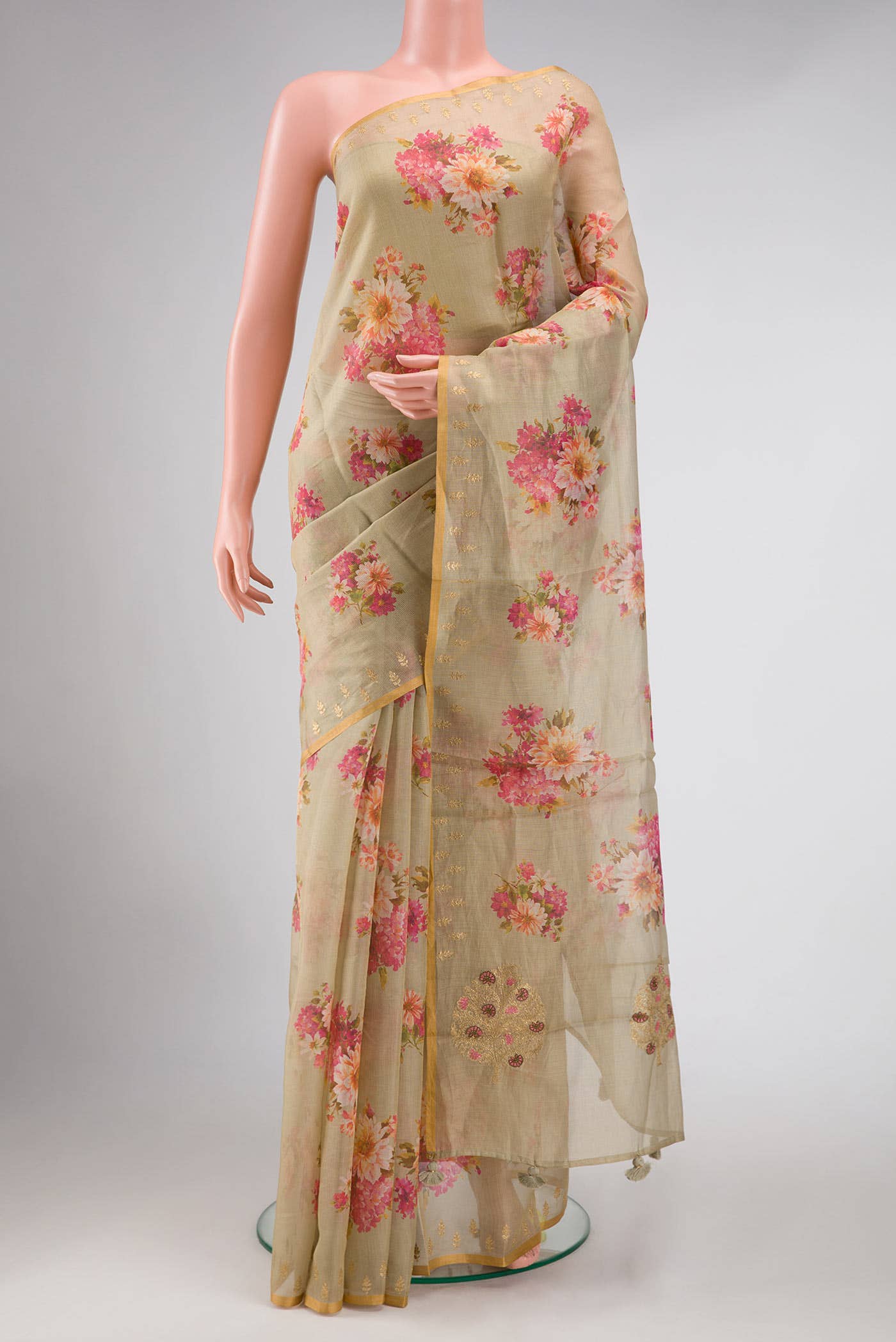 Beige Tussar Silk Saree
