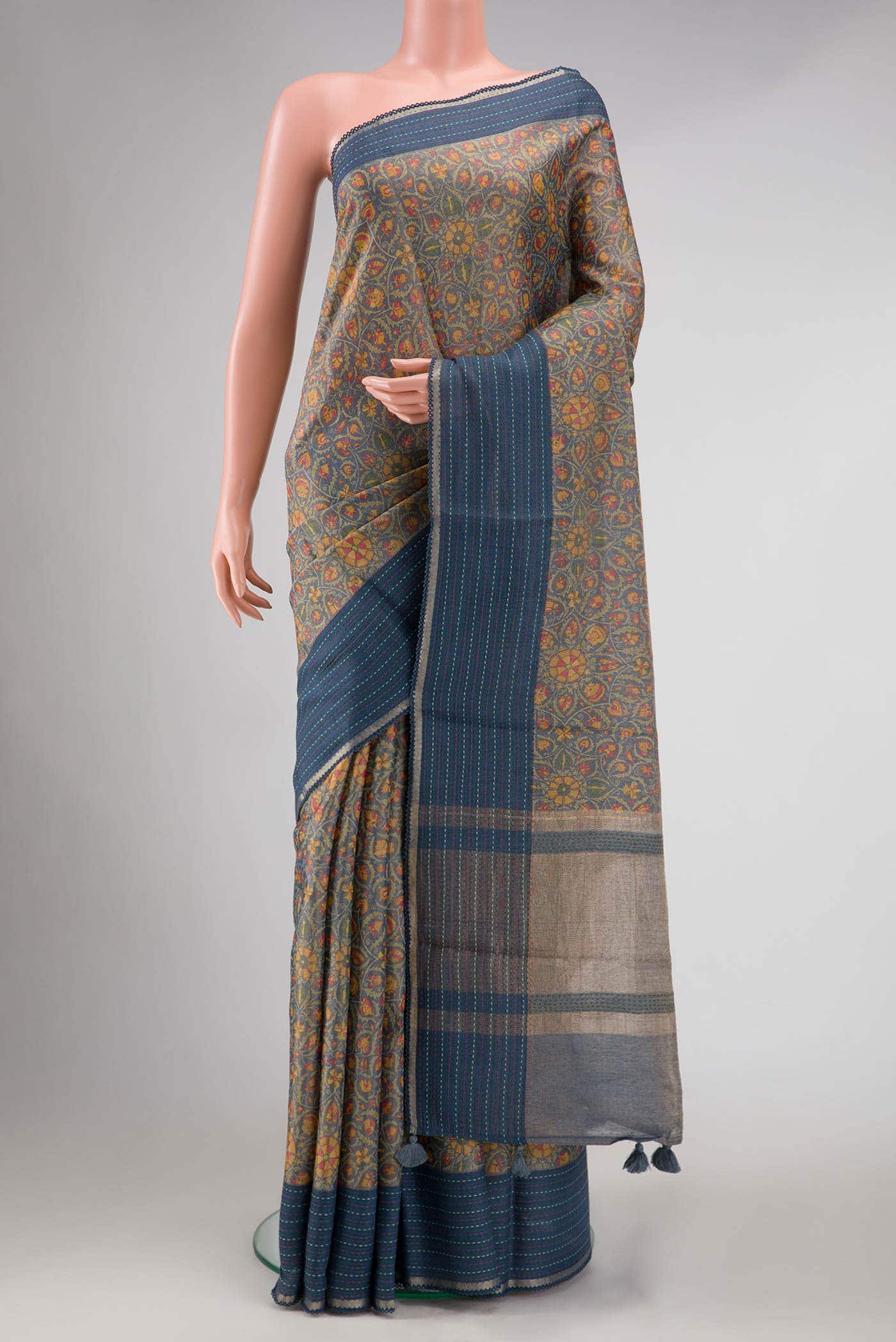 Blue Tussar Silk Saree
