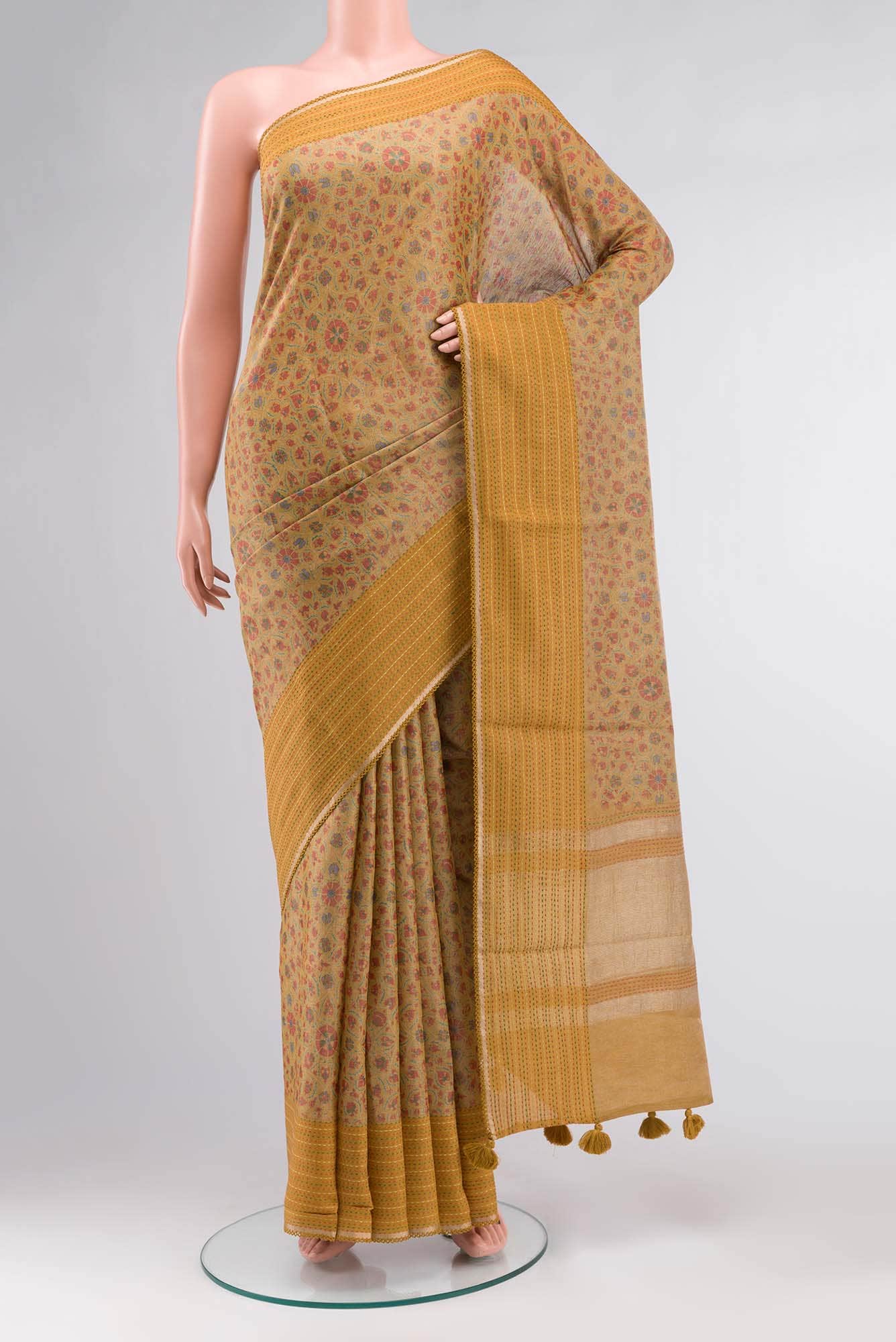 Mustard Bhagalpuri Tussar Silk Saree