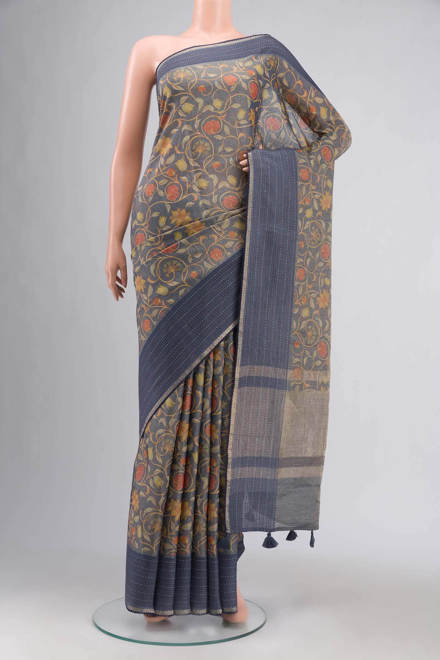 Blue Bhagalpuri Tussar Silk Saree