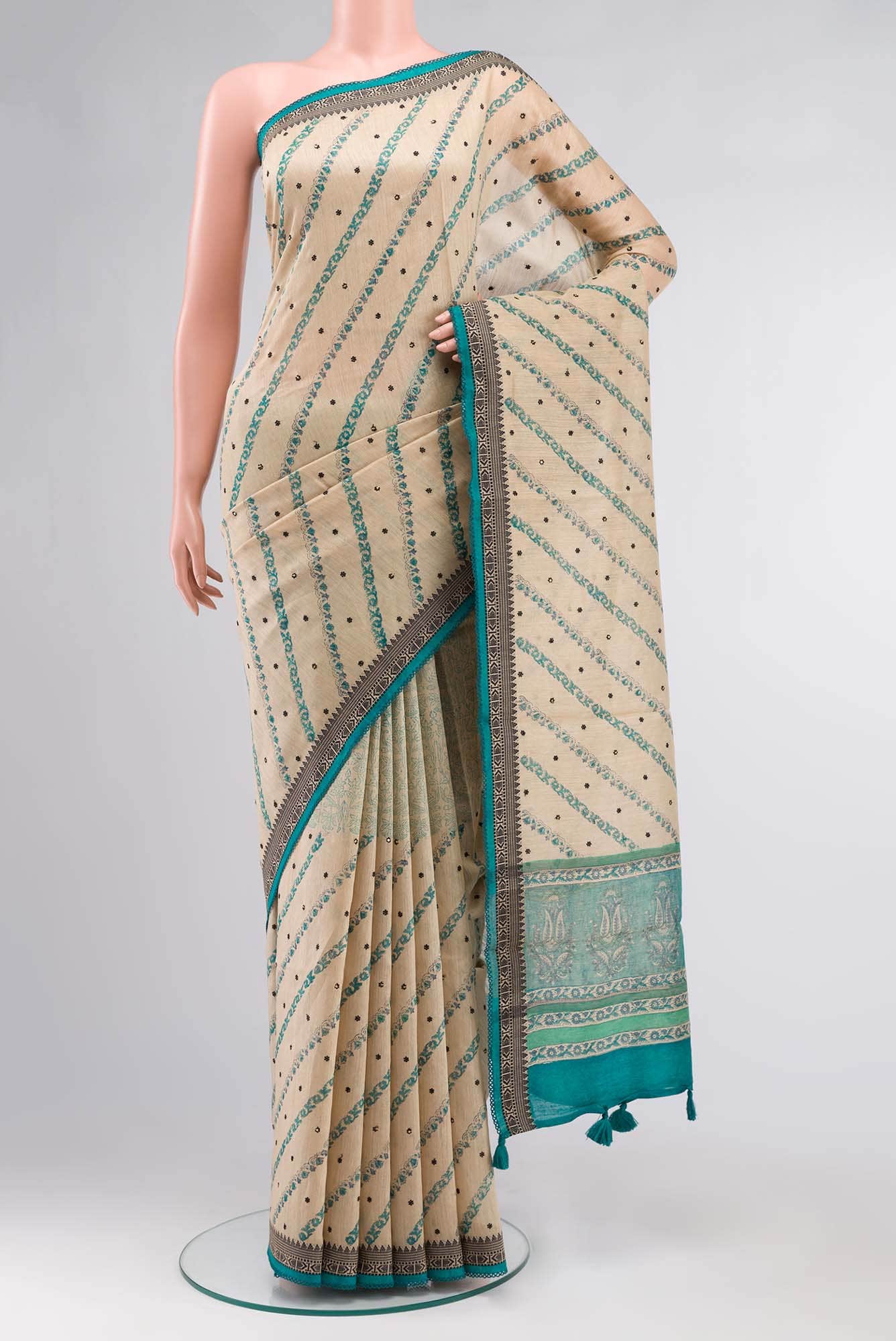 Beige Bhagalpuri Tussar Silk Saree