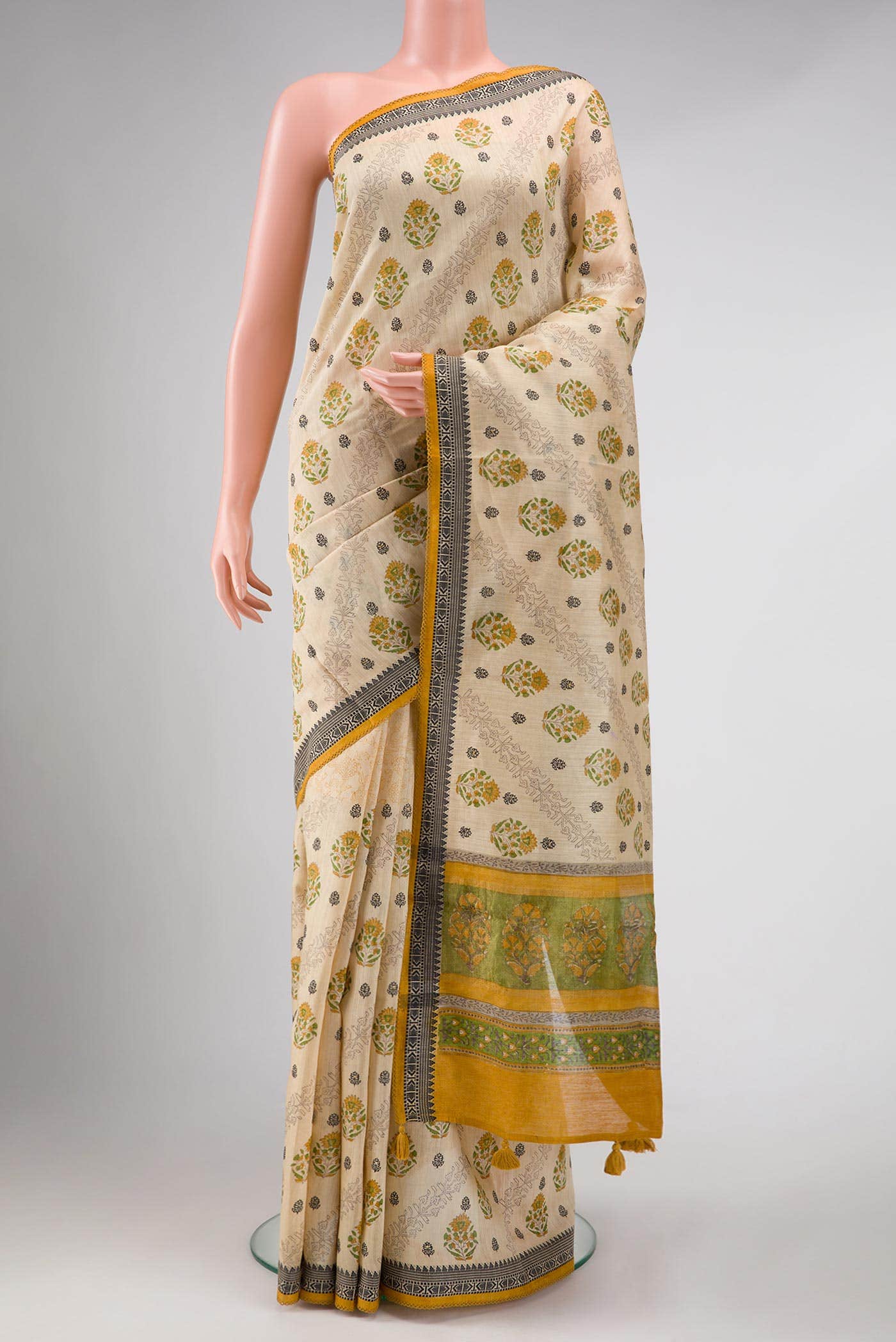 Beige Tussar Silk Saree