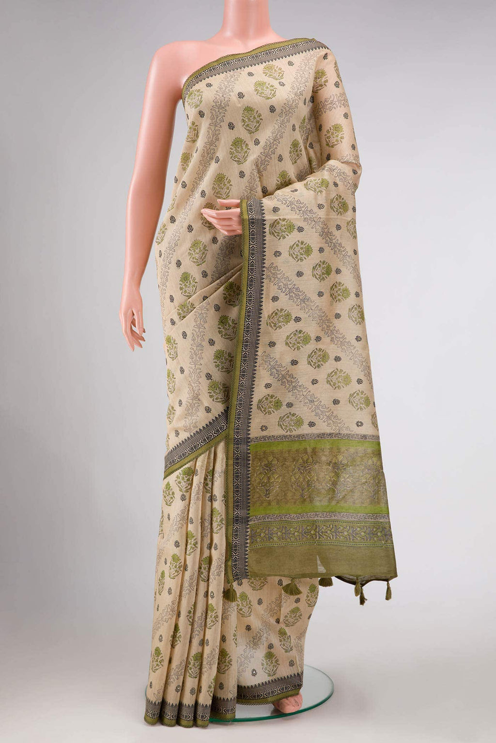 Beige Tussar Silk Saree