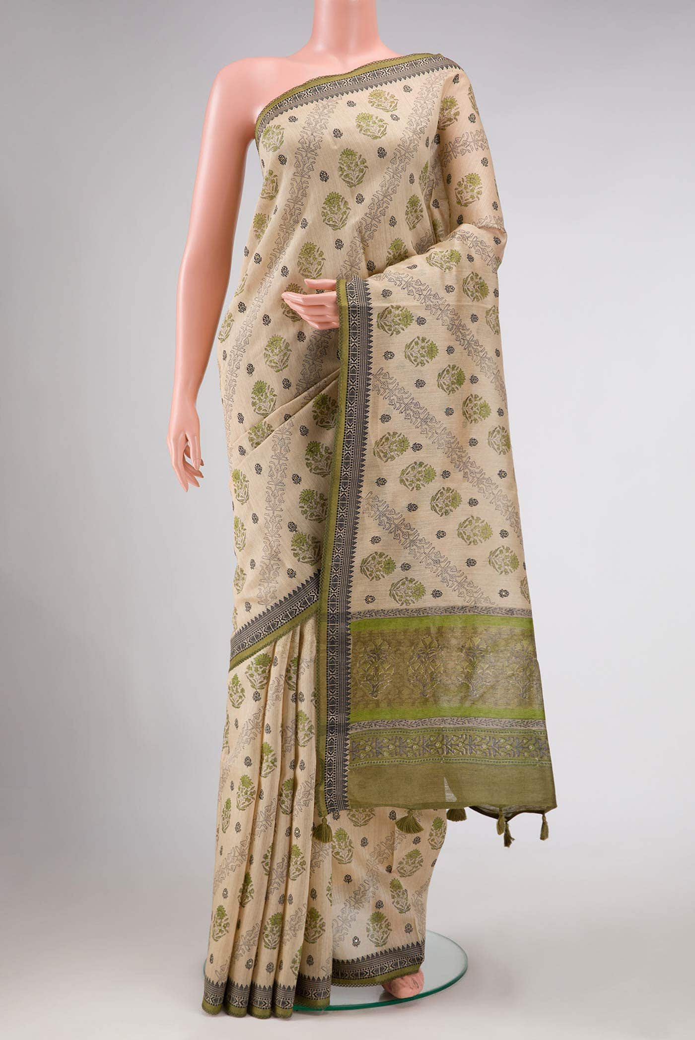 Beige Tussar Silk Saree