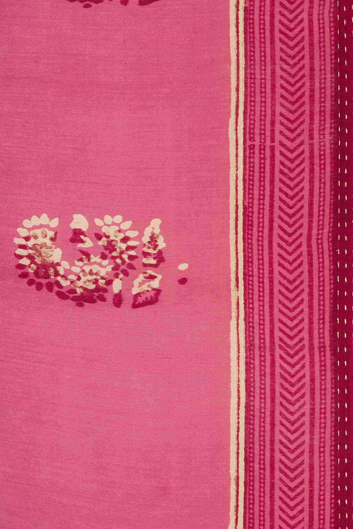 Pink Tussar Silk Saree