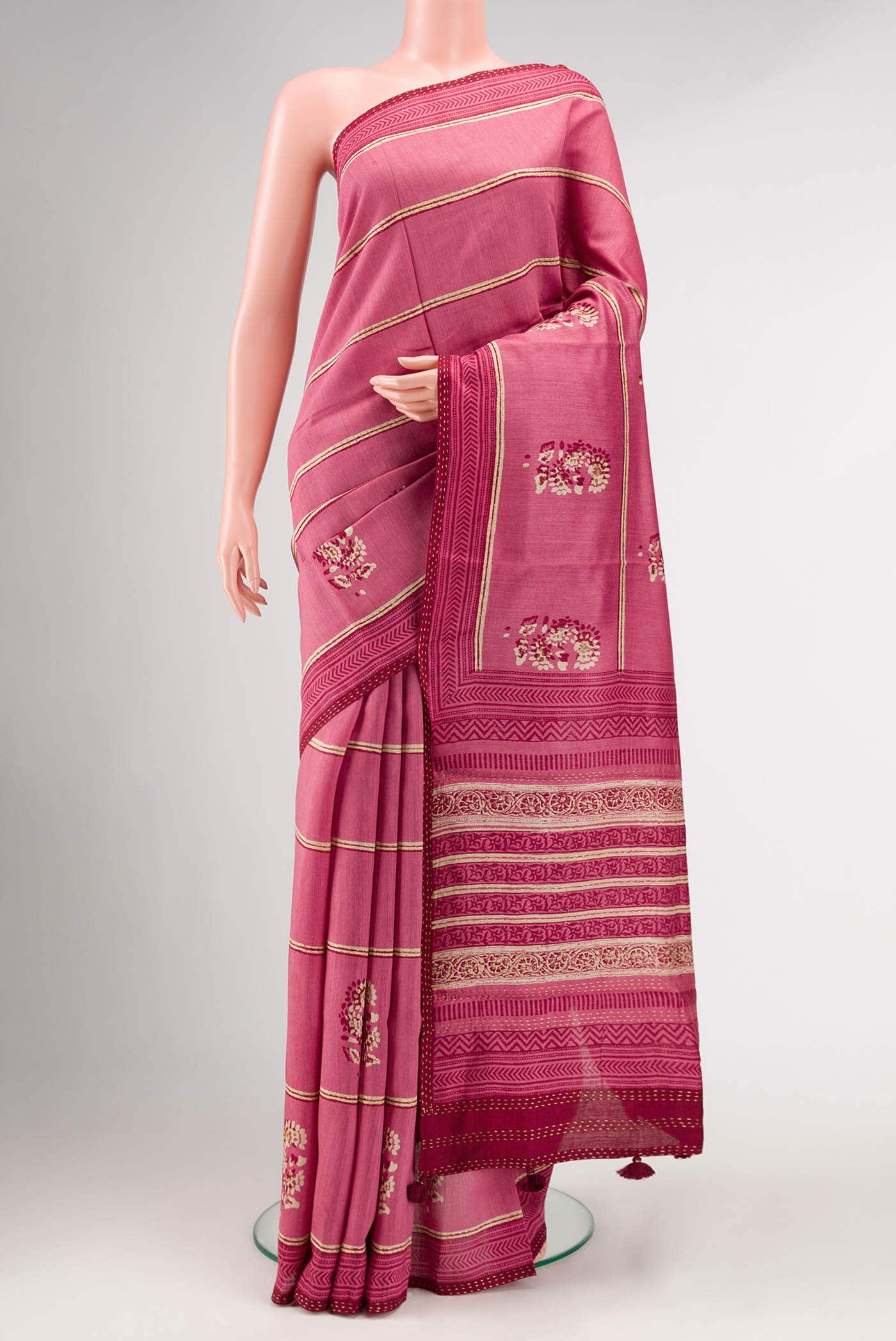 Pink Tussar Silk Saree