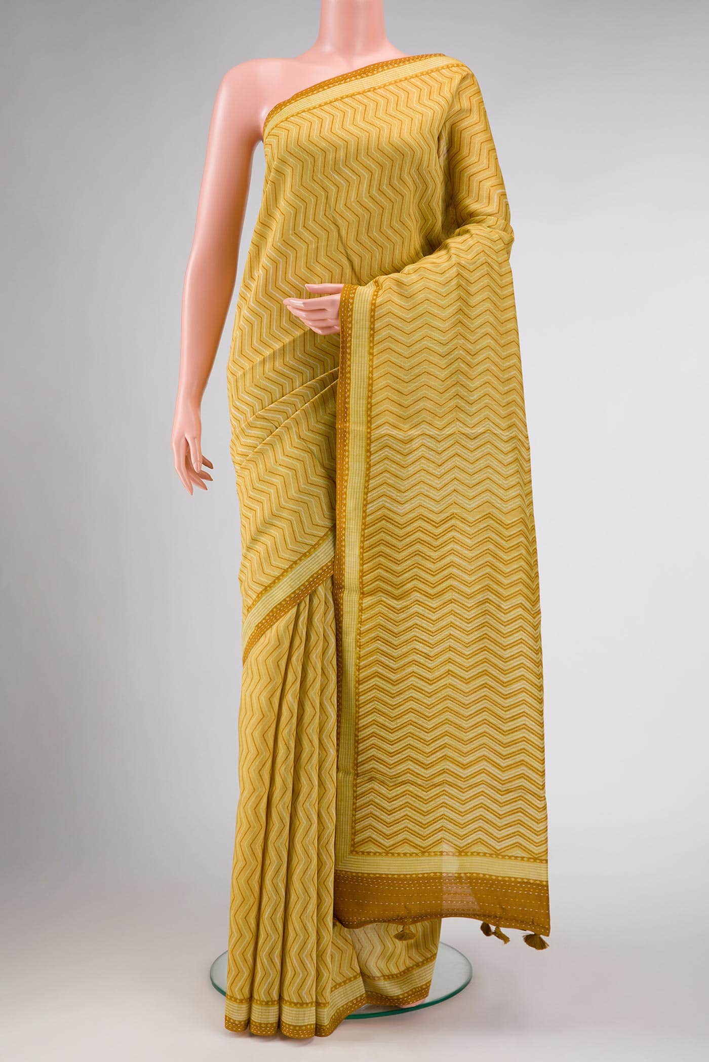 Mustard Dual Tone Tussar Silk Saree