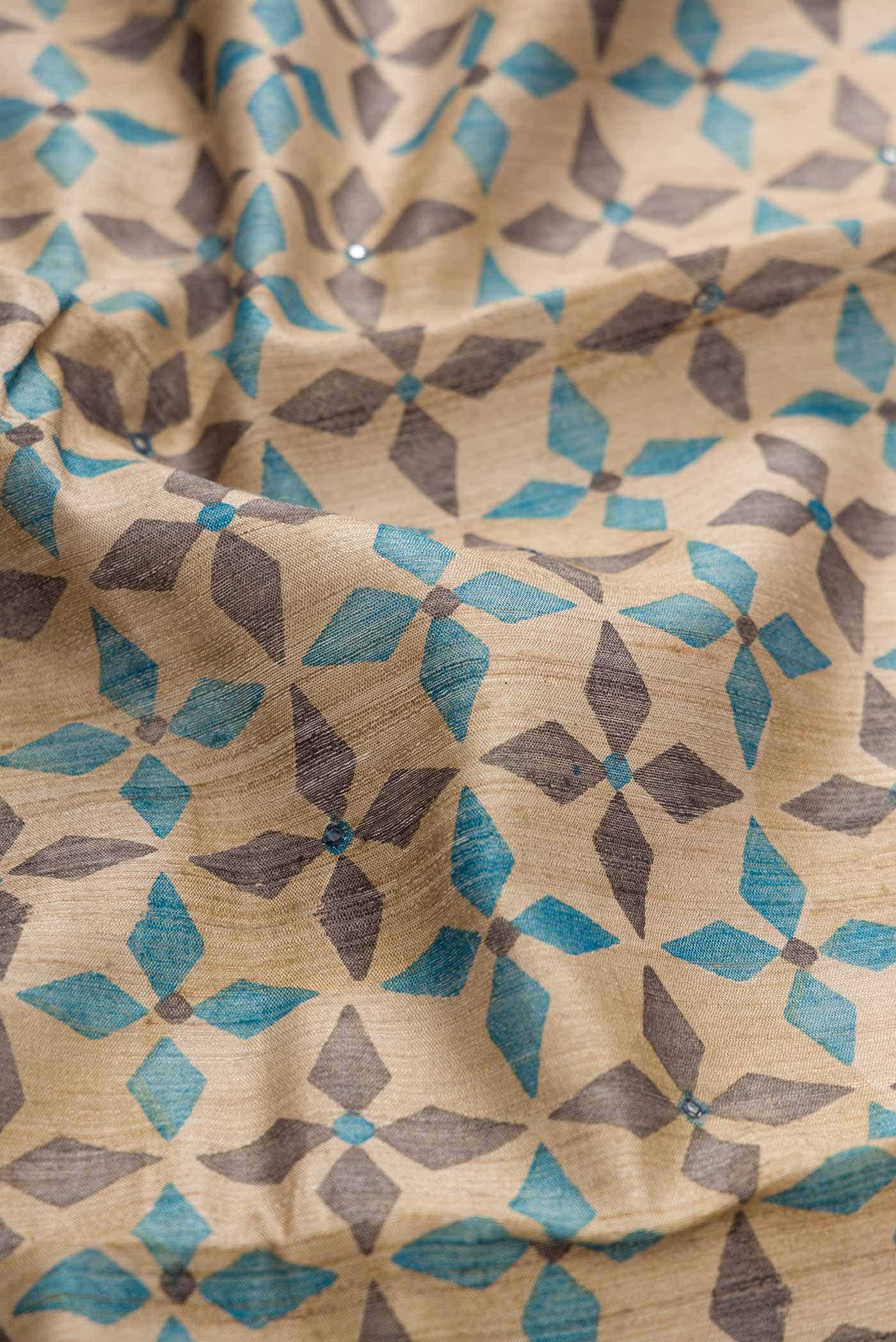 Beige Tussar Silk Saree