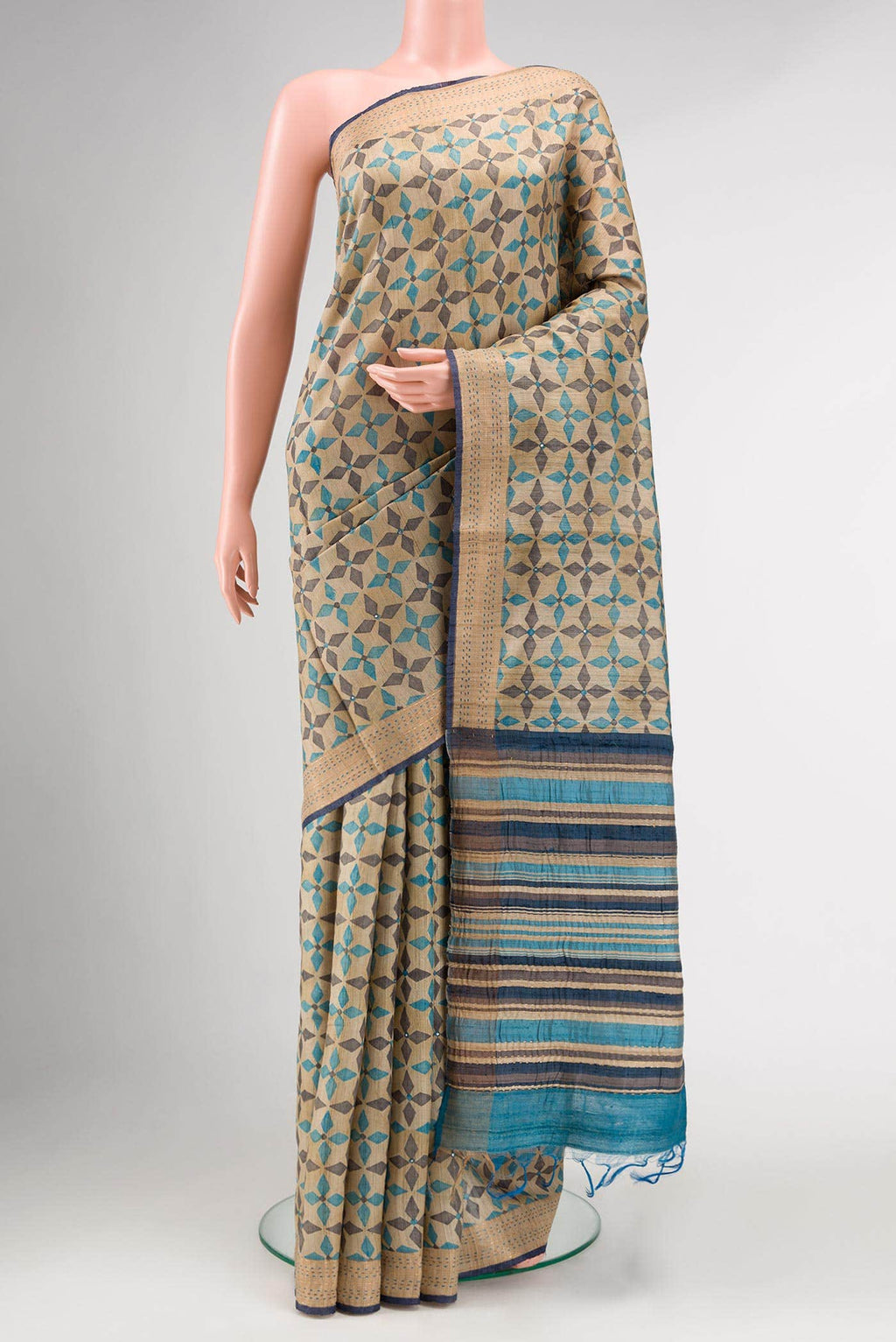Beige Tussar Silk Saree