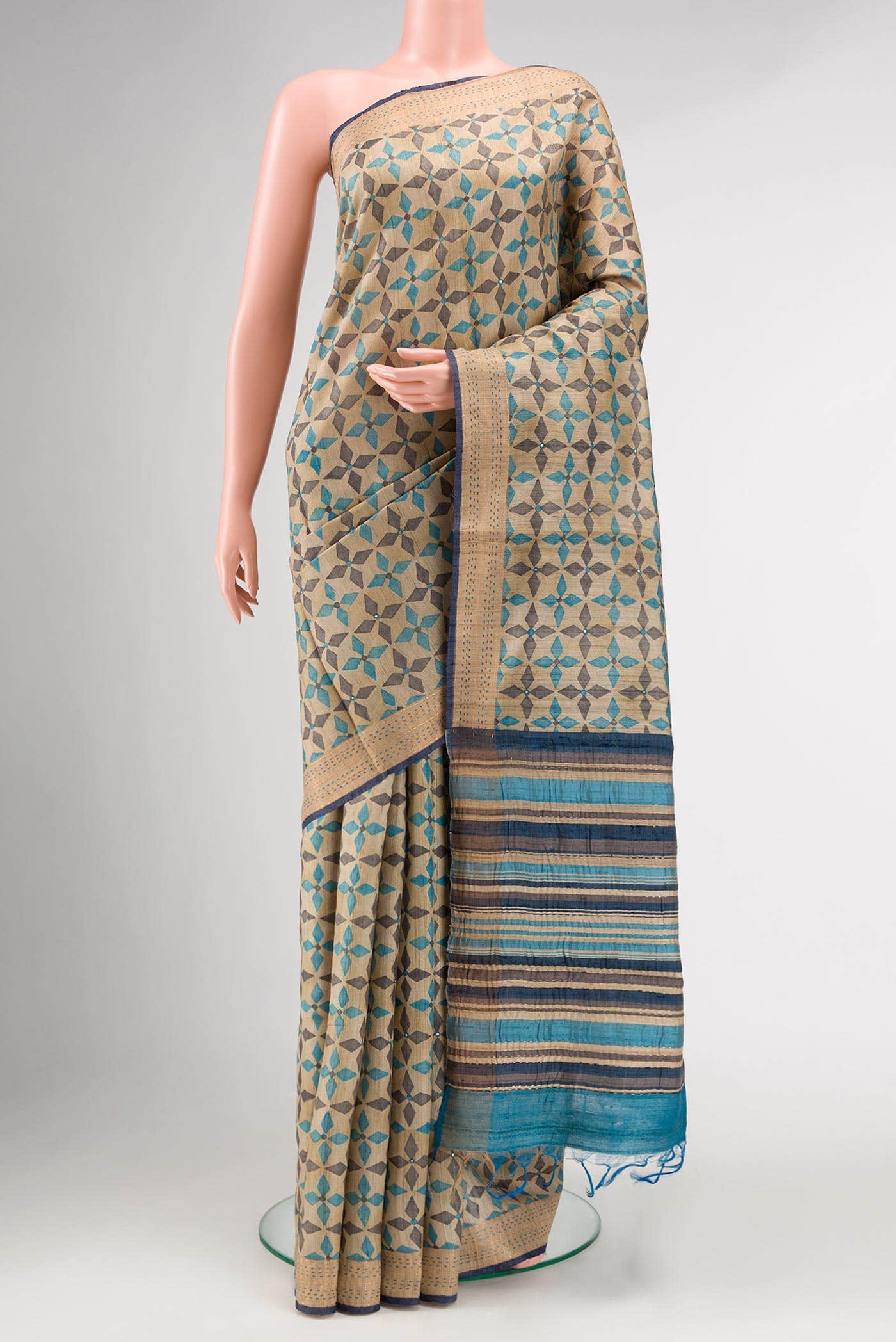 Beige Tussar Silk Saree