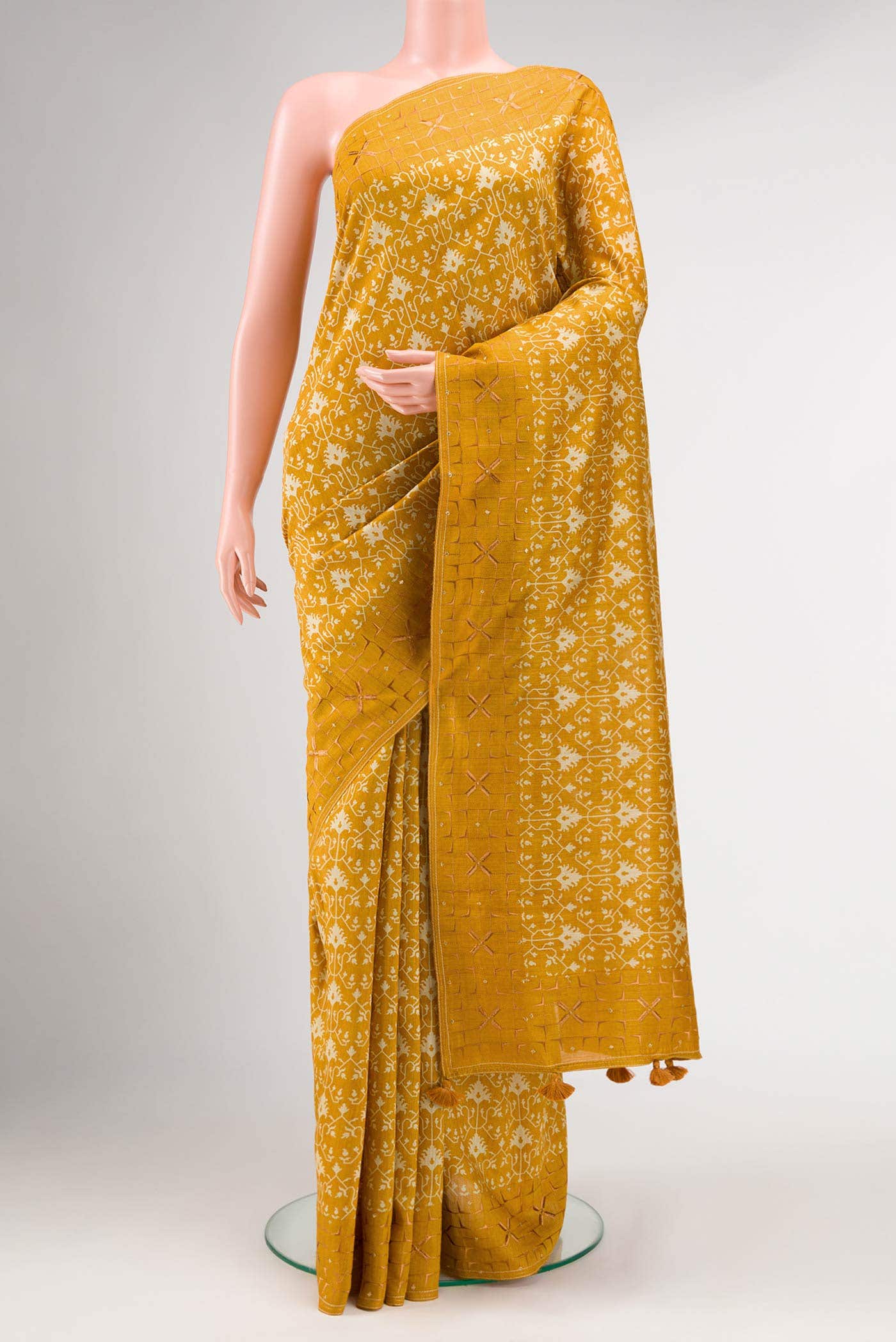 Mustard Tussar Silk Saree