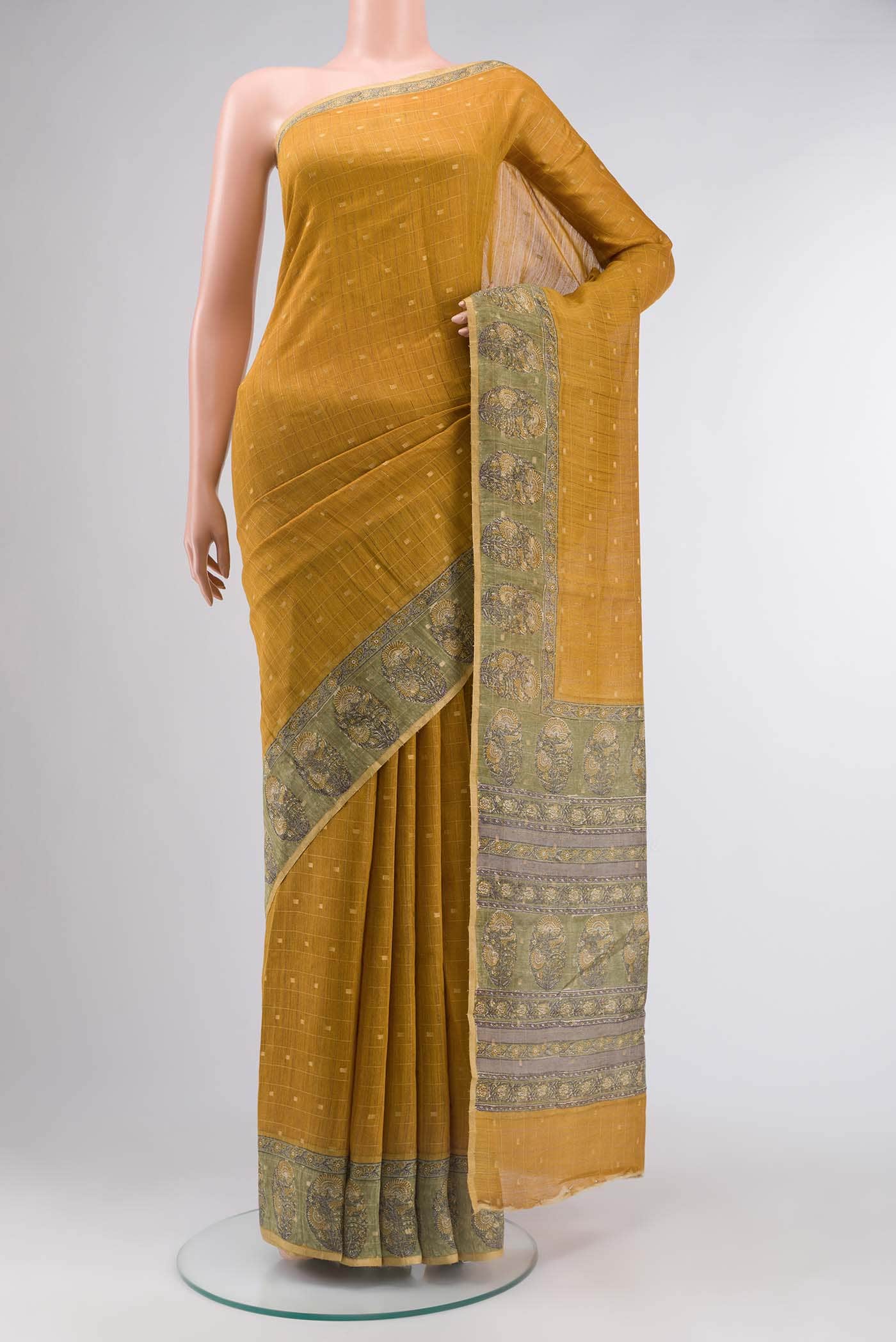 Mustard Tussar Silk Saree