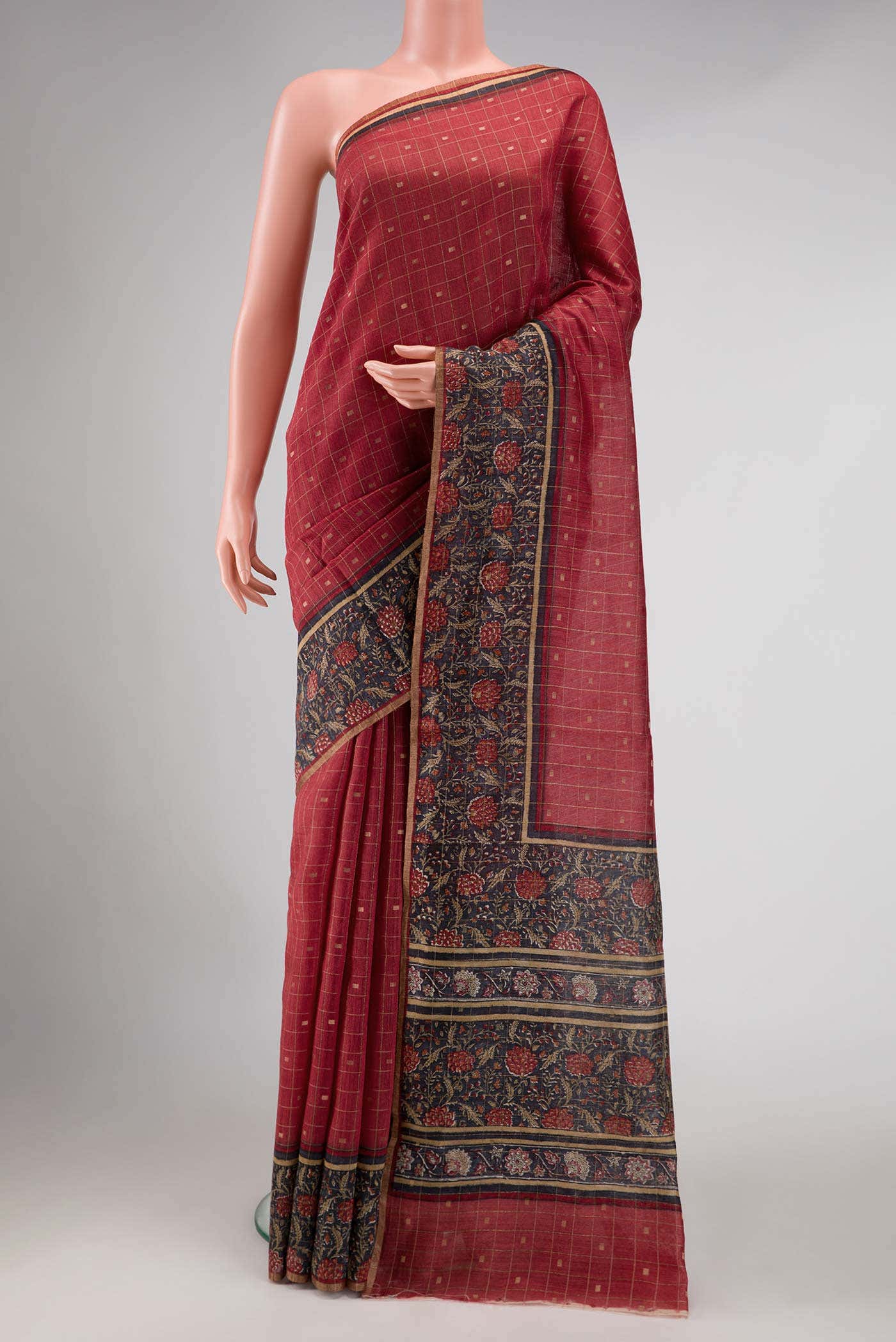 Maroon Tussar Silk Saree