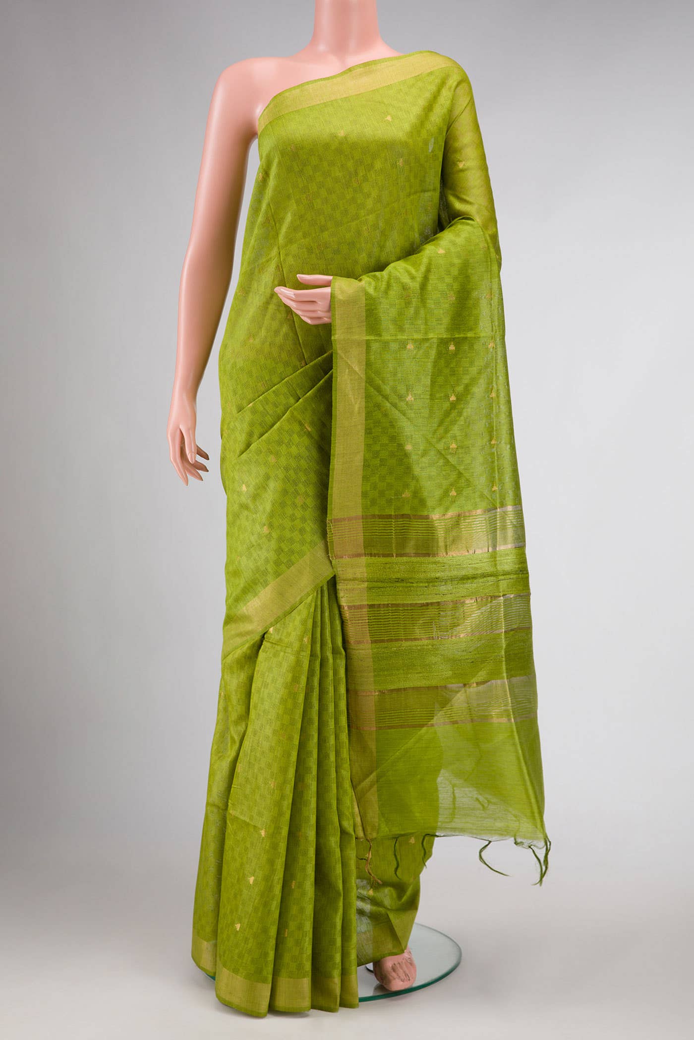 Parrot Green Tussar Silk Saree