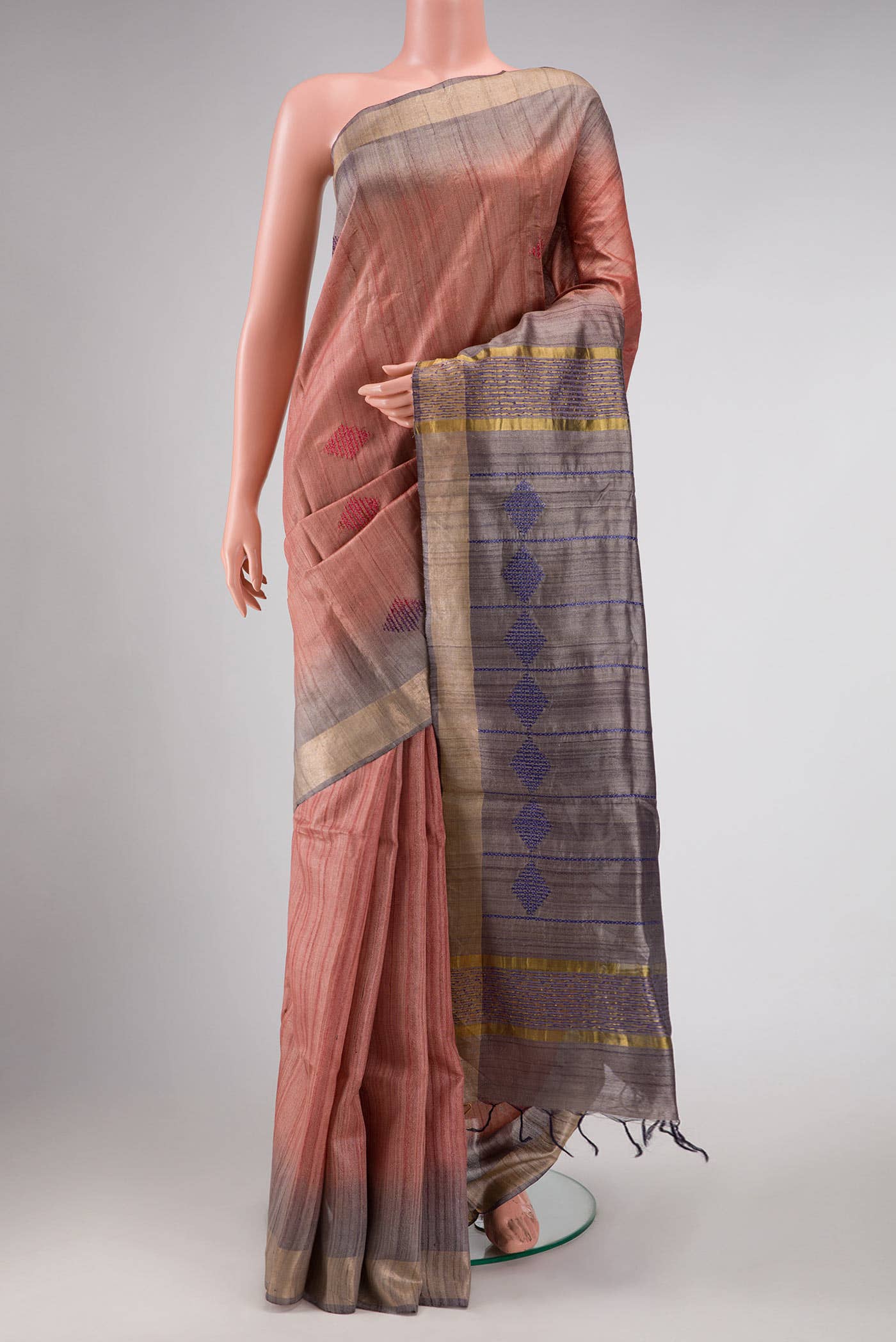 Rose Gold Tussar Silk Saree
