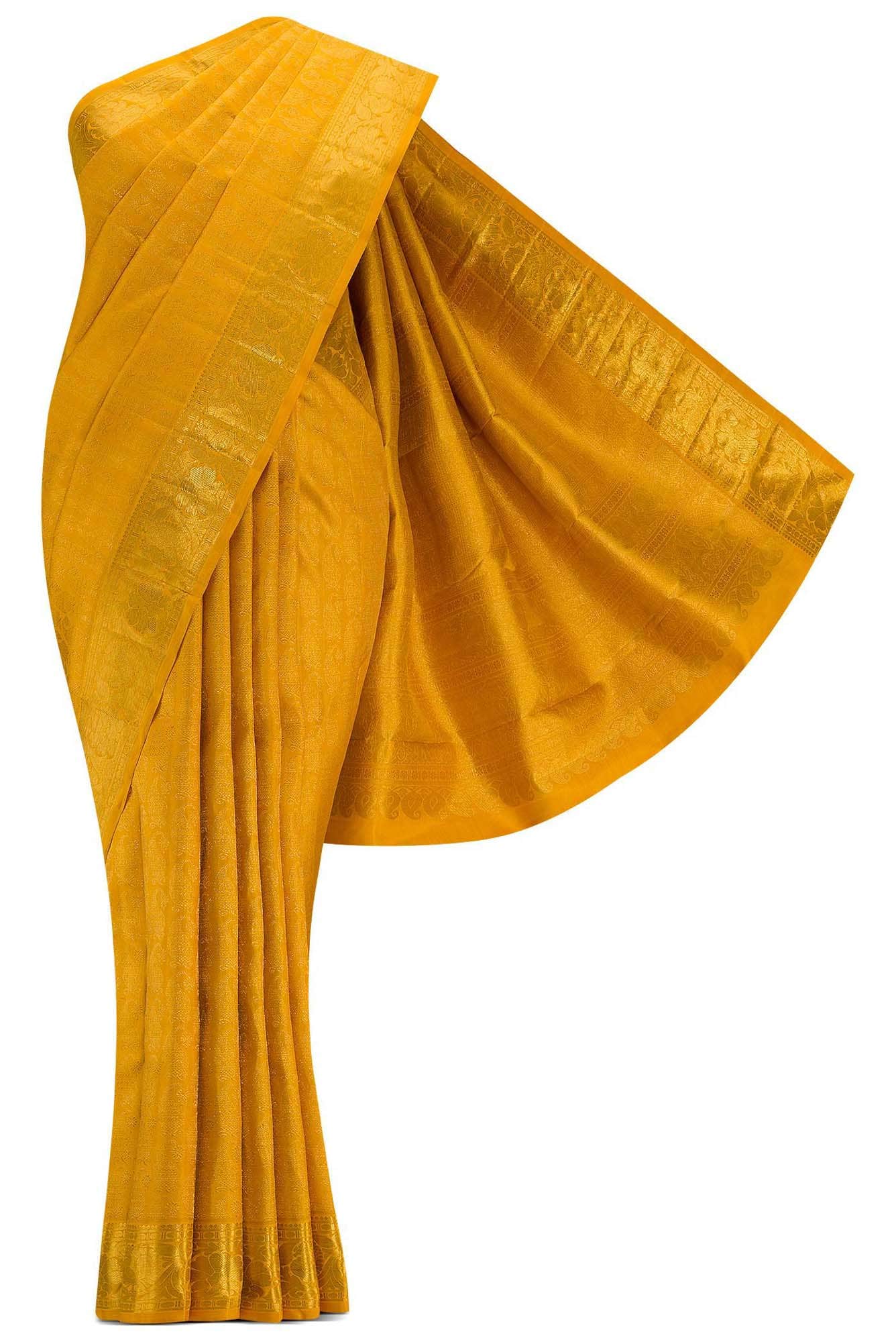 Pure Silk Pure Zari Mustard Dual Tone Kanchipuram Saree