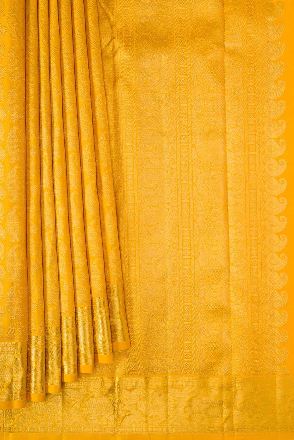 Pure Silk Pure Zari Mustard Dual Tone Kanchipuram Saree