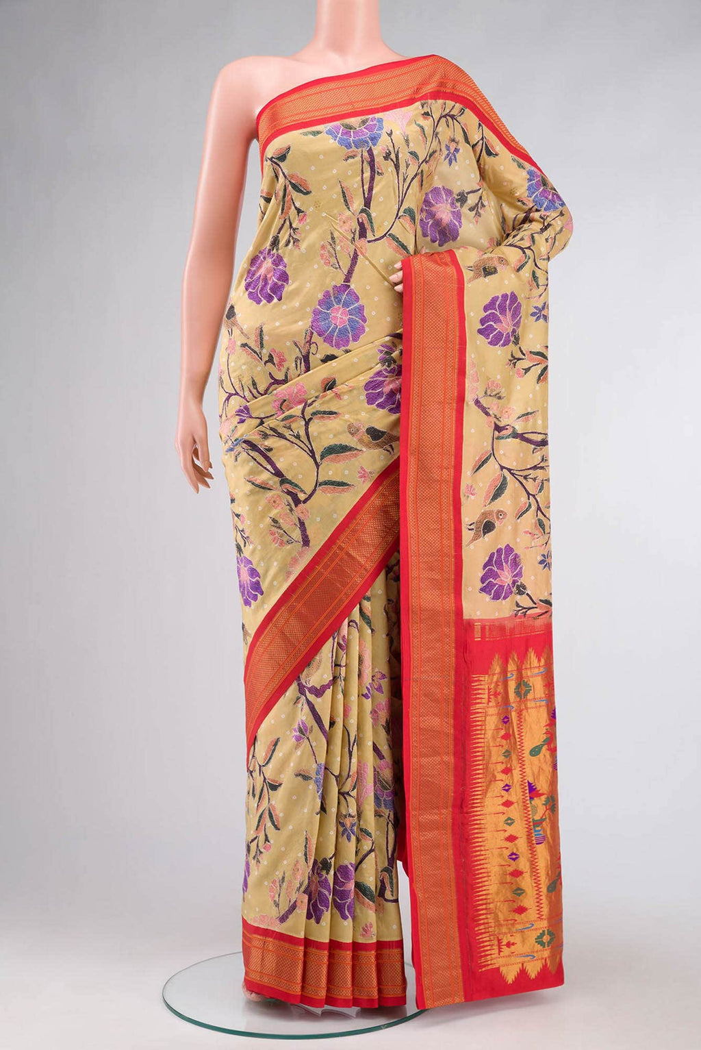 Sandal Paithani Silk Saree