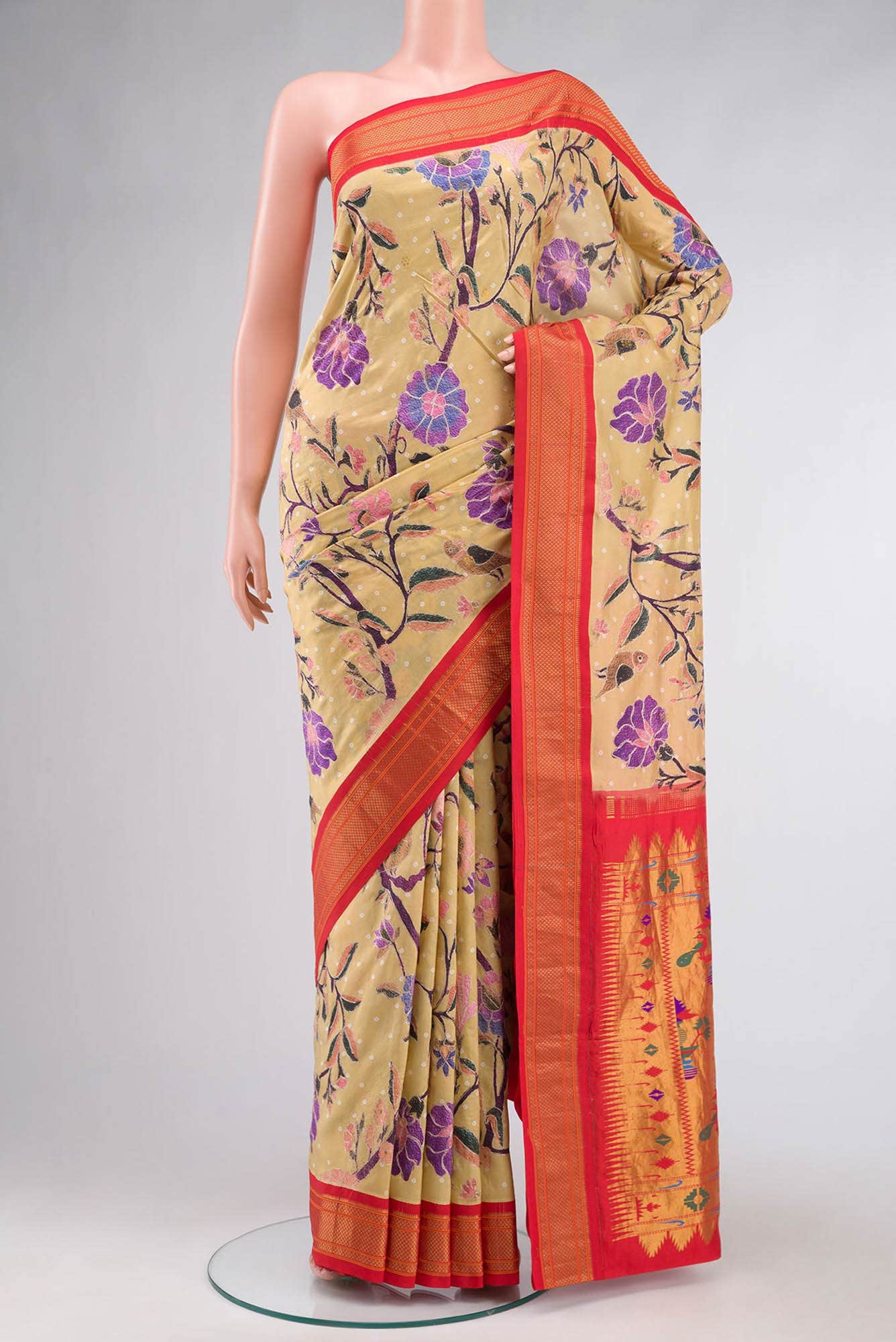 Sandal Paithani Silk Saree