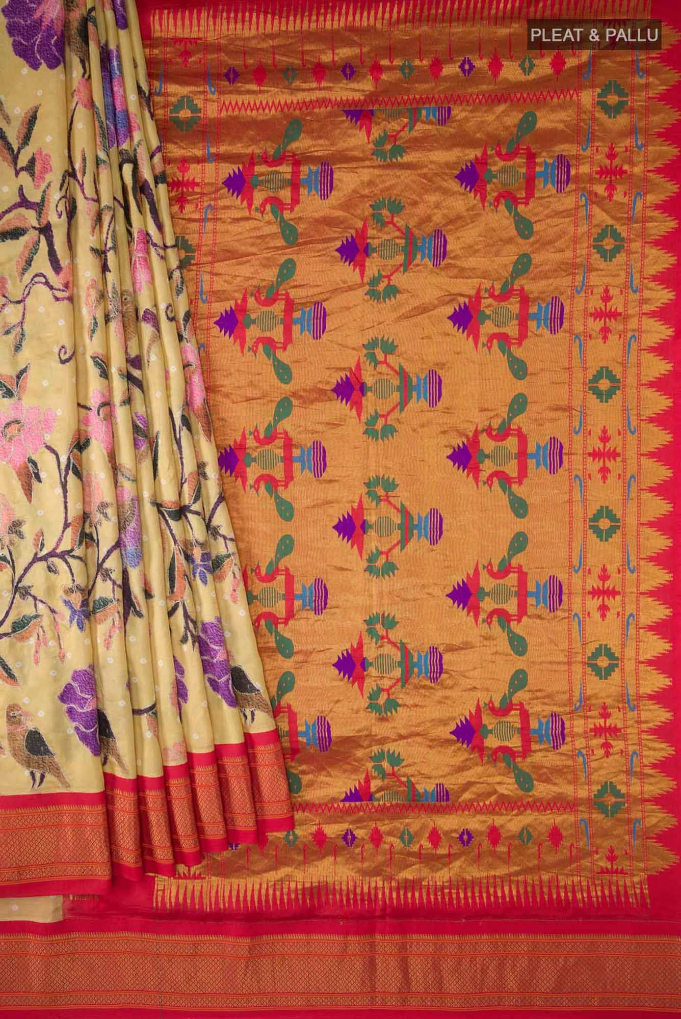 Sandal Paithani Silk Saree