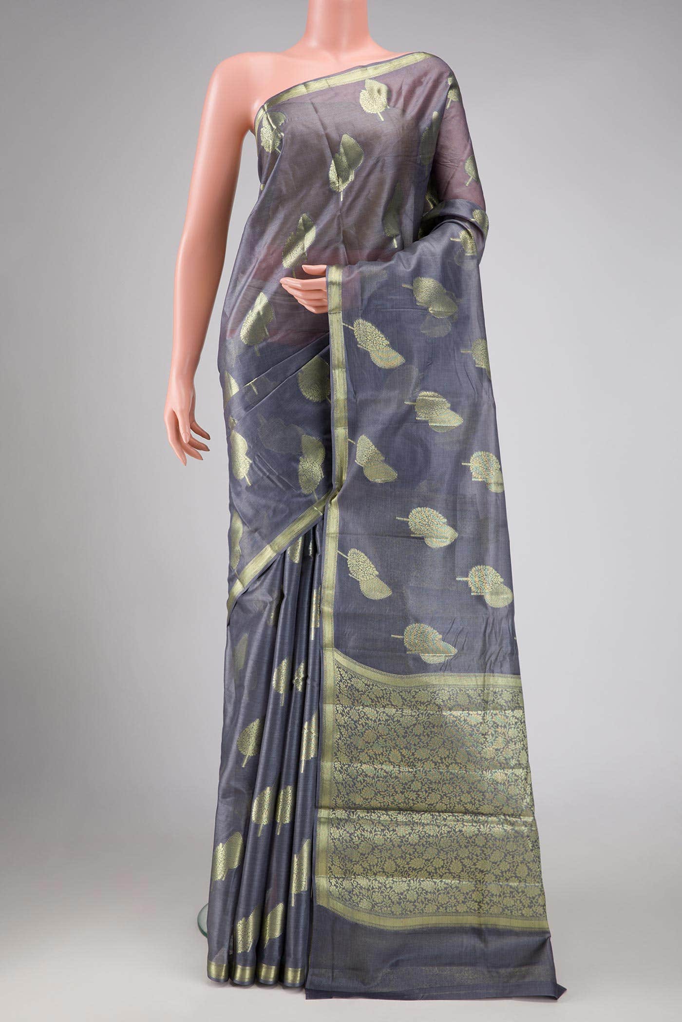 Grey Tussar Silk Saree