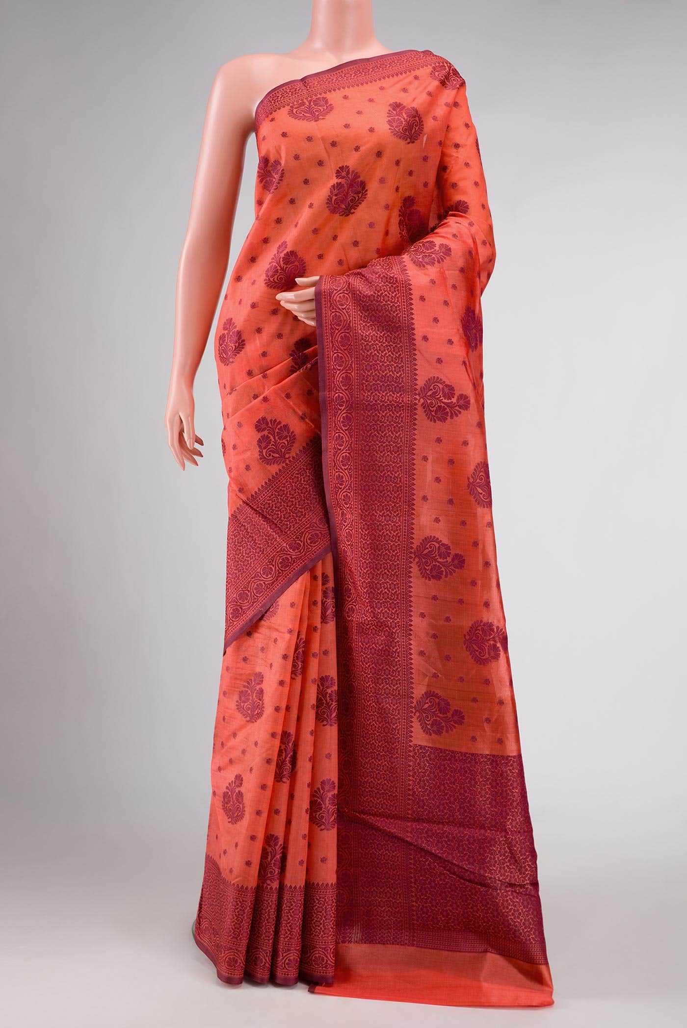Peach Tussar Silk Saree