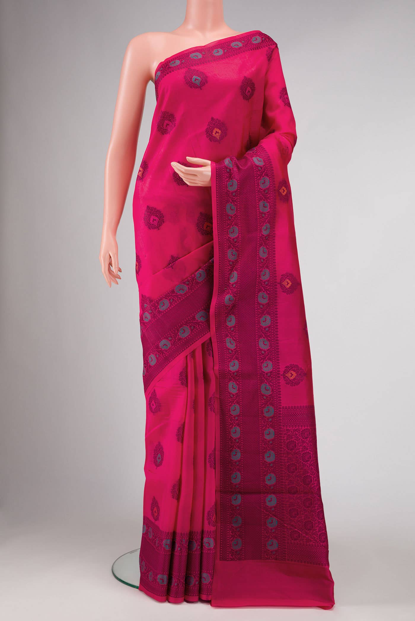 Dark Pink Tussar Silk Saree