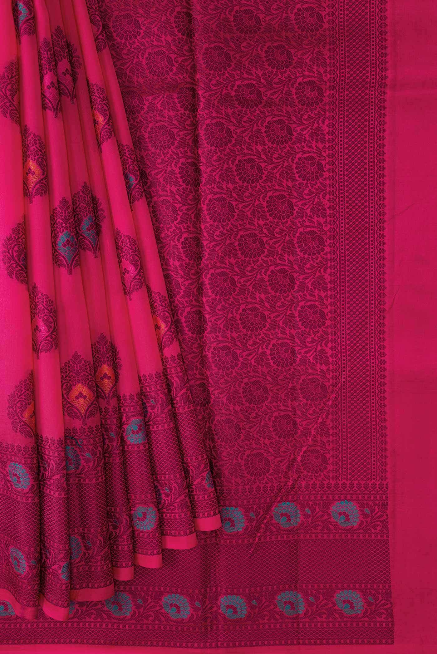 Dark Pink Tussar Silk Saree