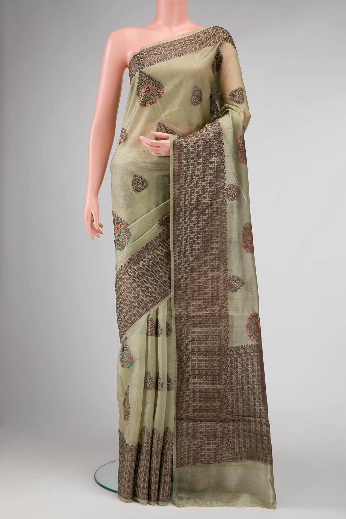 Davys Grey Tussar Silk Saree