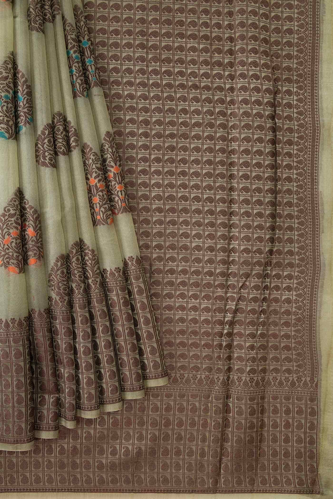 Davys Grey Tussar Silk Saree