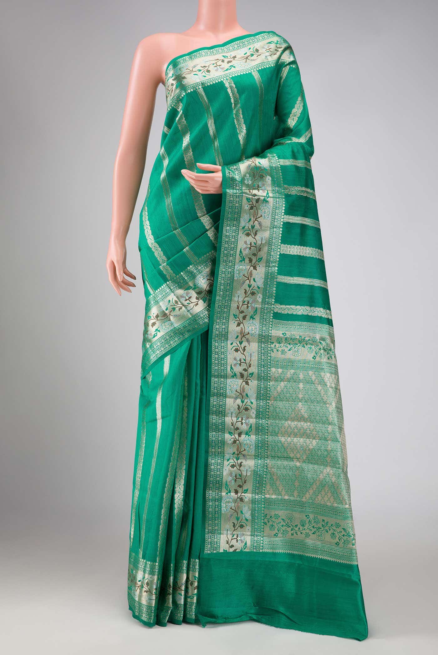 Sea Green Tussar Silk Saree