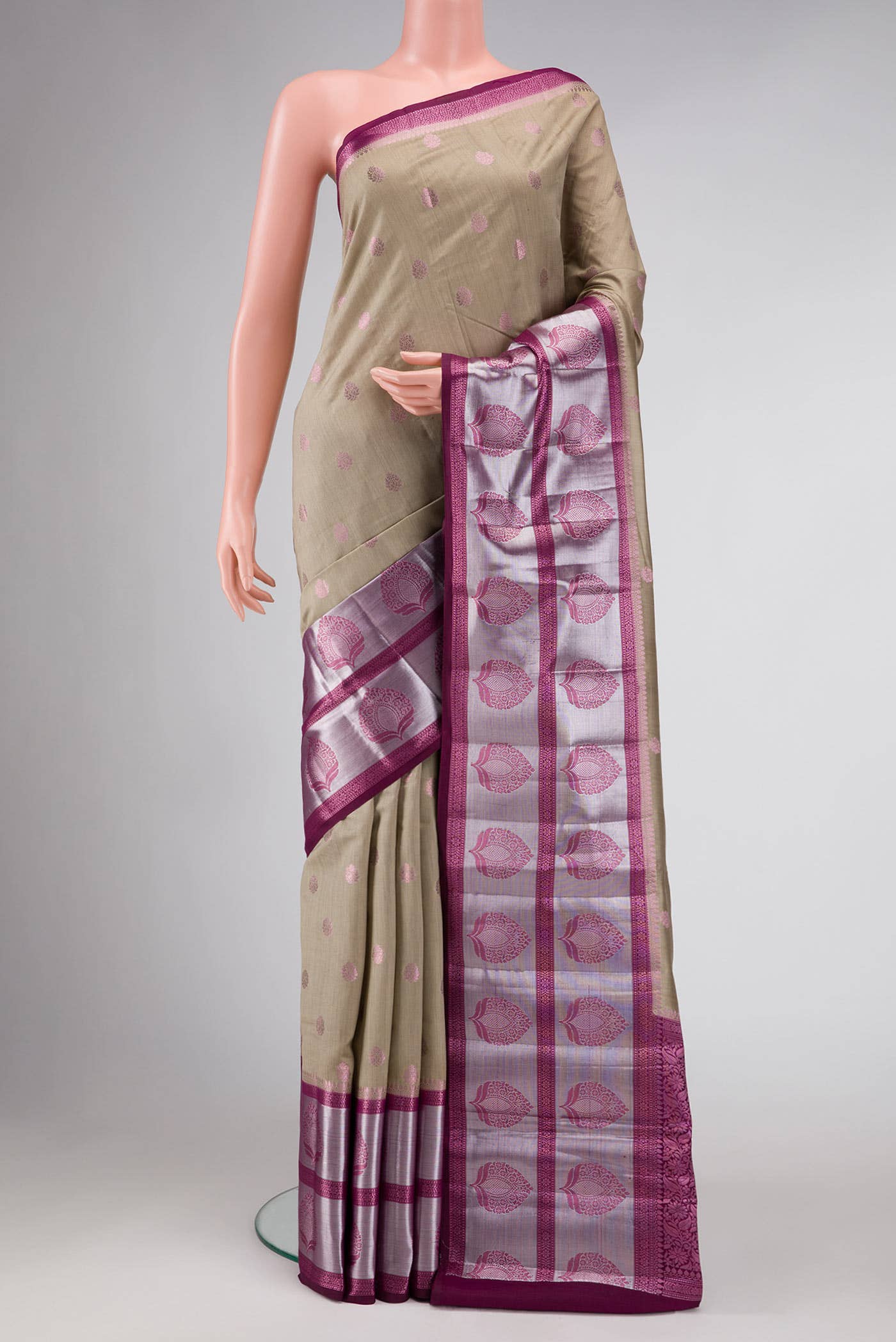 Beige Dual Tone Tussar Silk Saree