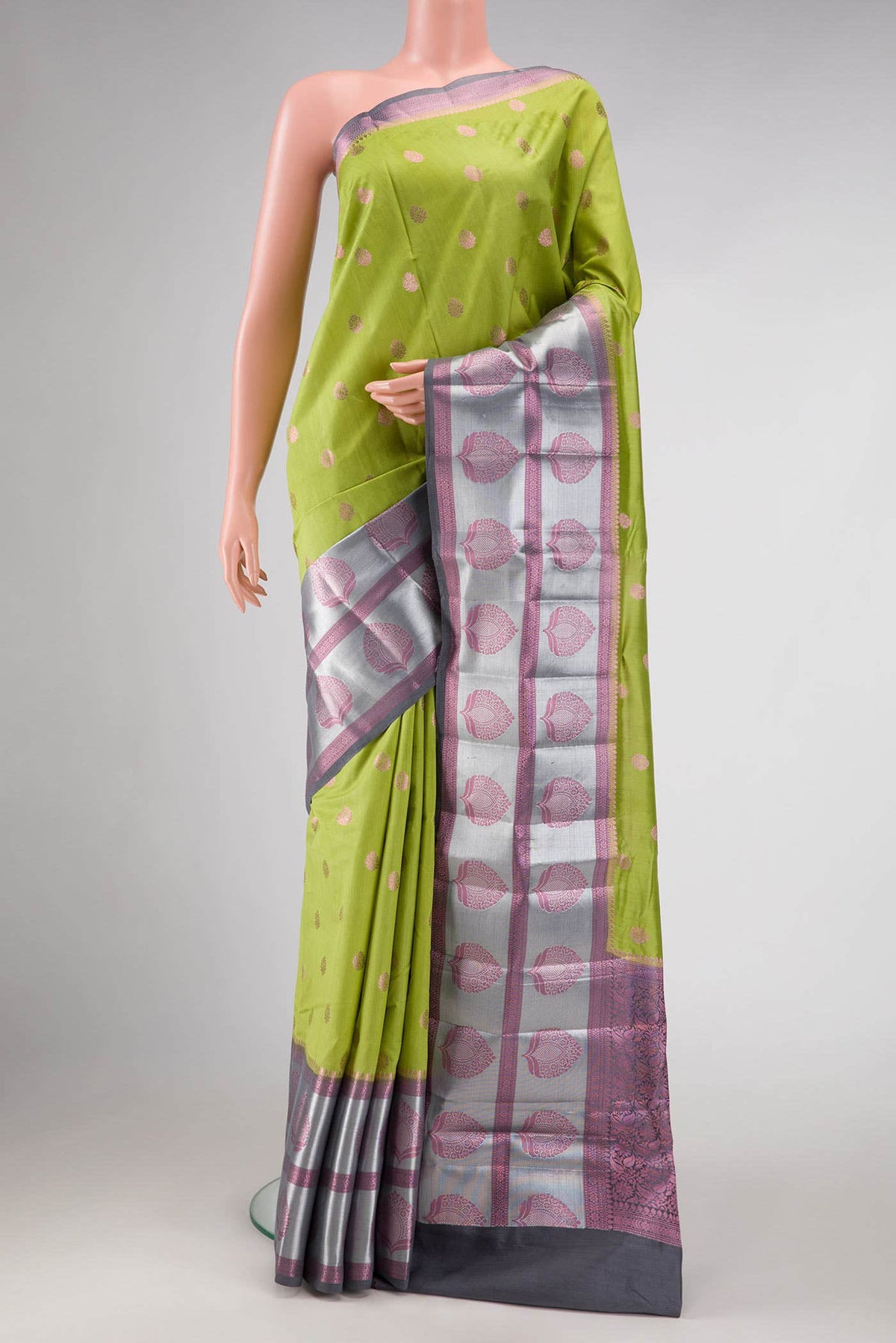 Parrot Green Banarasi Raw Silk Saree