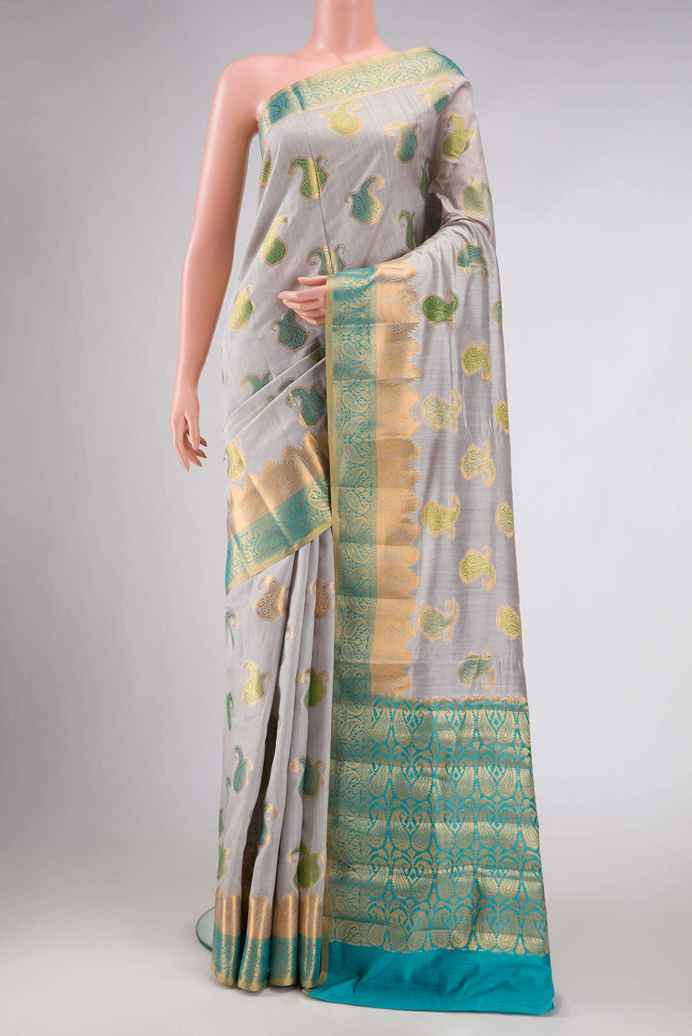 Grey Dual Tone Tussar Silk Saree