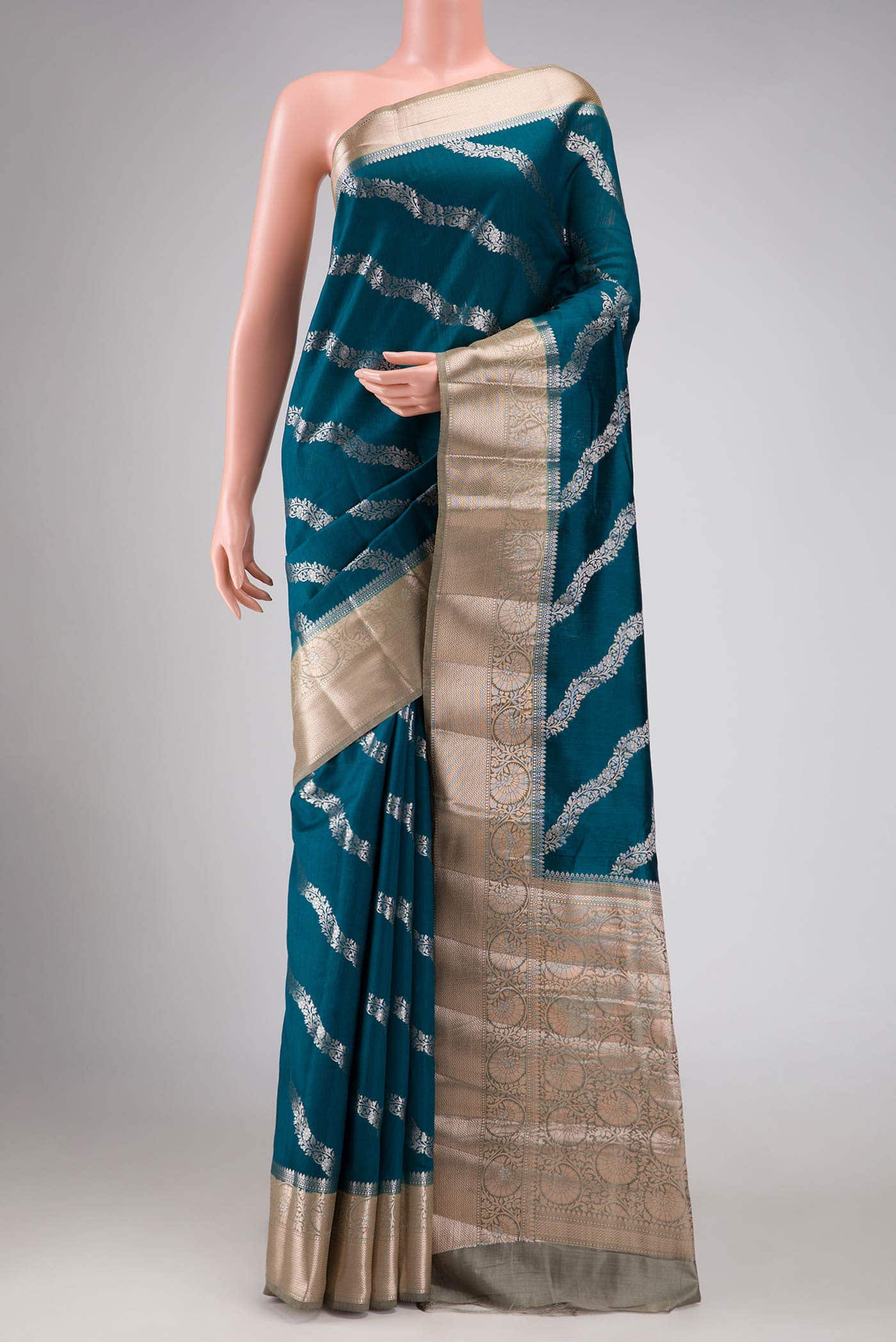 Peacock Blue Tussar Silk Saree