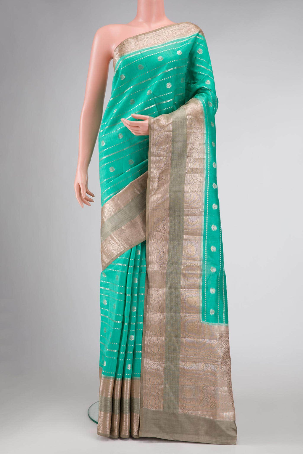 Sea Green Tussar Silk Saree