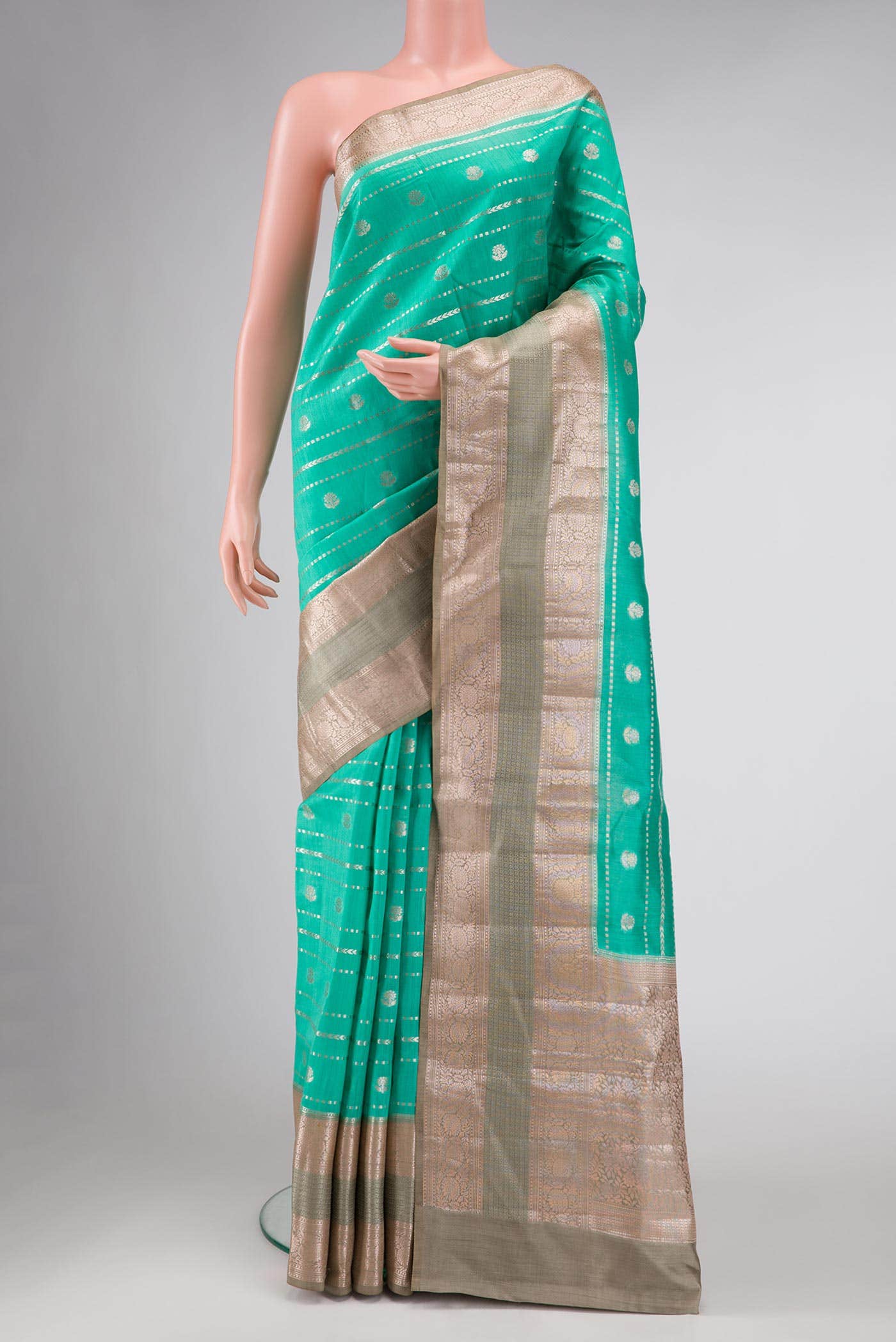 Sea Green Tussar Silk Saree