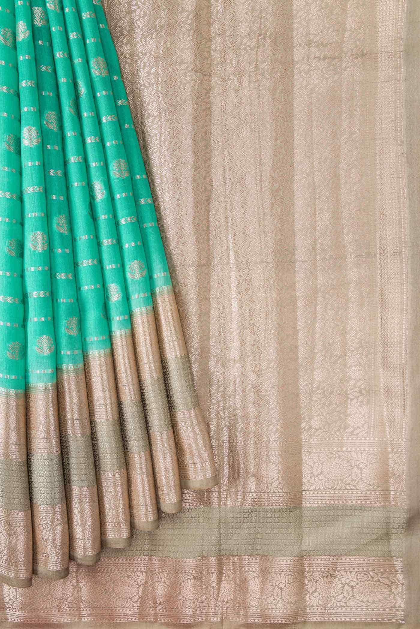 Sea Green Tussar Silk Saree