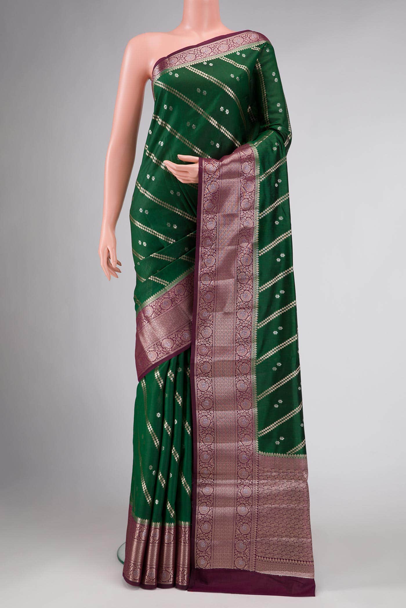 Bottle Green Tussar Silk Saree