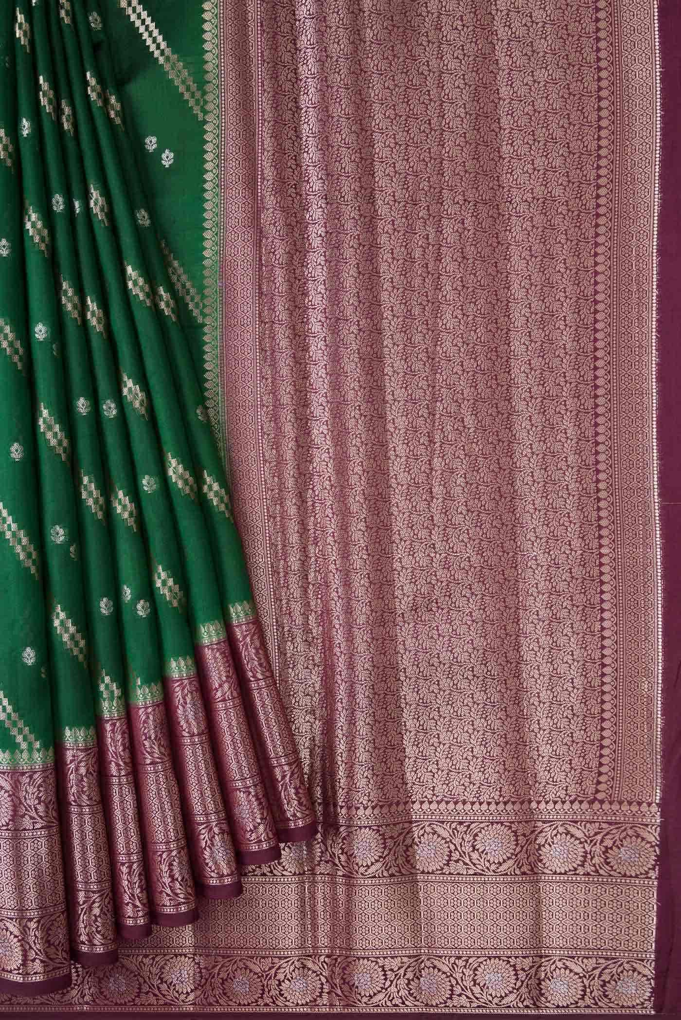 Bottle Green Tussar Silk Saree