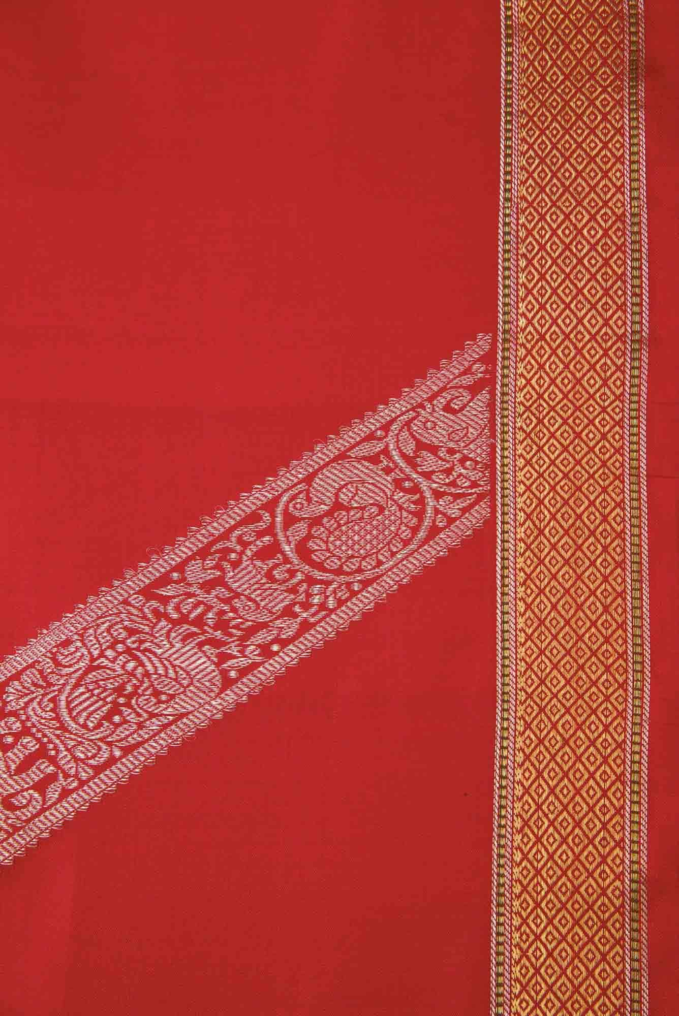 Pure Silk Pure Zari Red Dual Tone Kanchipuram Saree