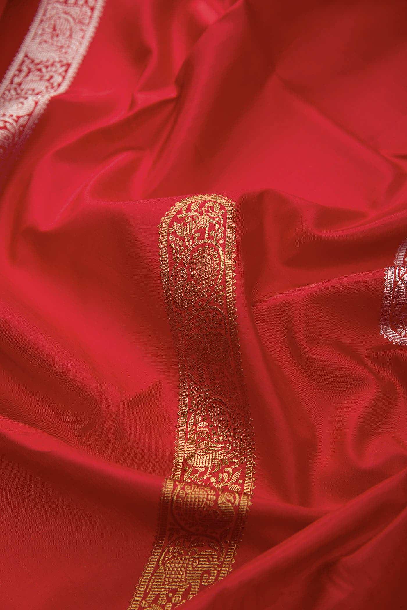 Pure Silk Pure Zari Red Dual Tone Kanchipuram Saree