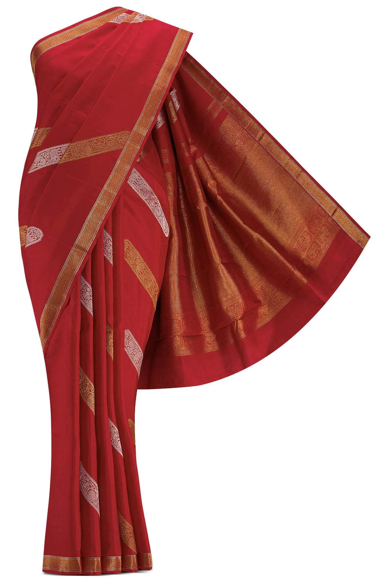 Pure Silk Pure Zari Red Dual Tone Kanchipuram Saree