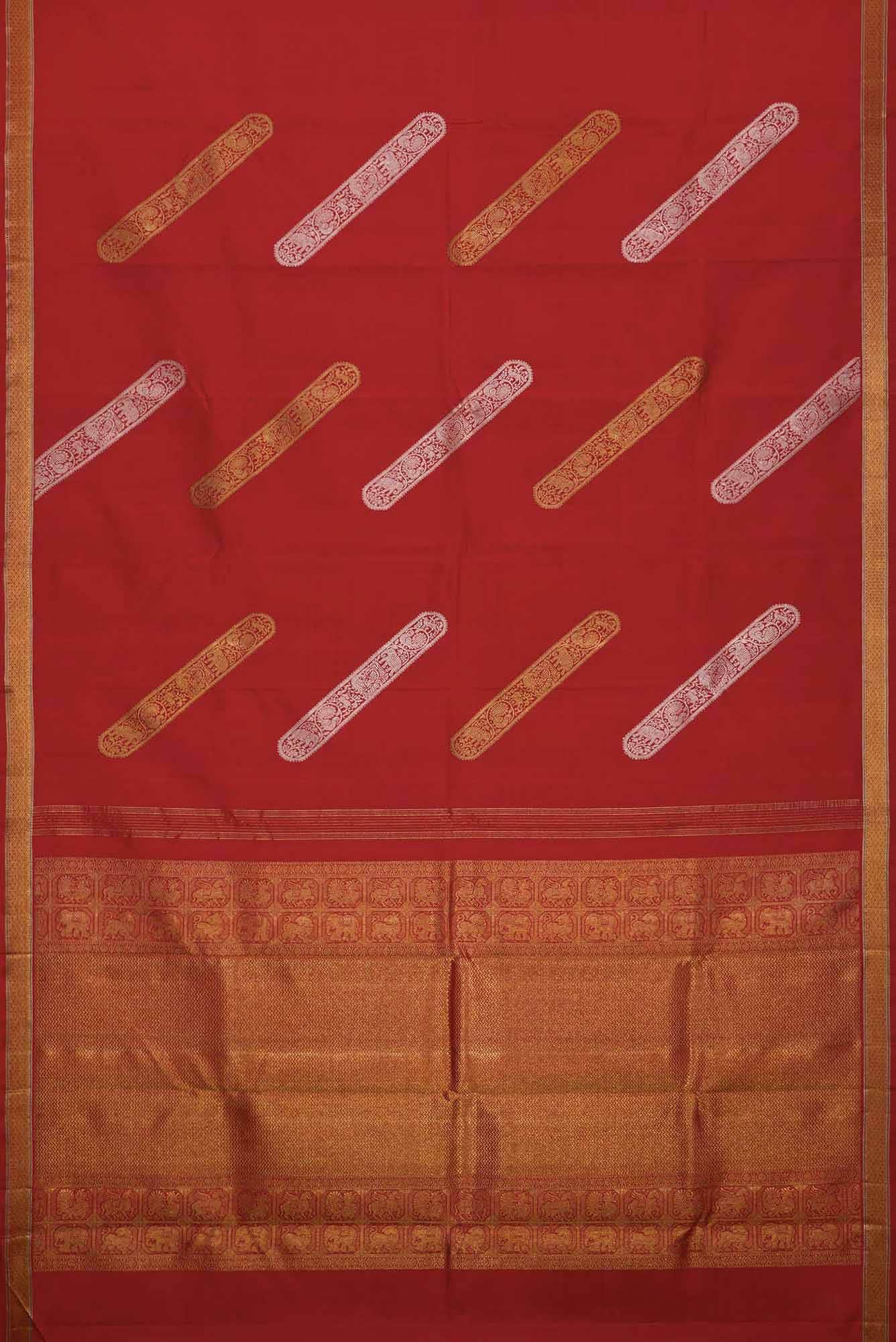 Pure Silk Pure Zari Red Dual Tone Kanchipuram Saree