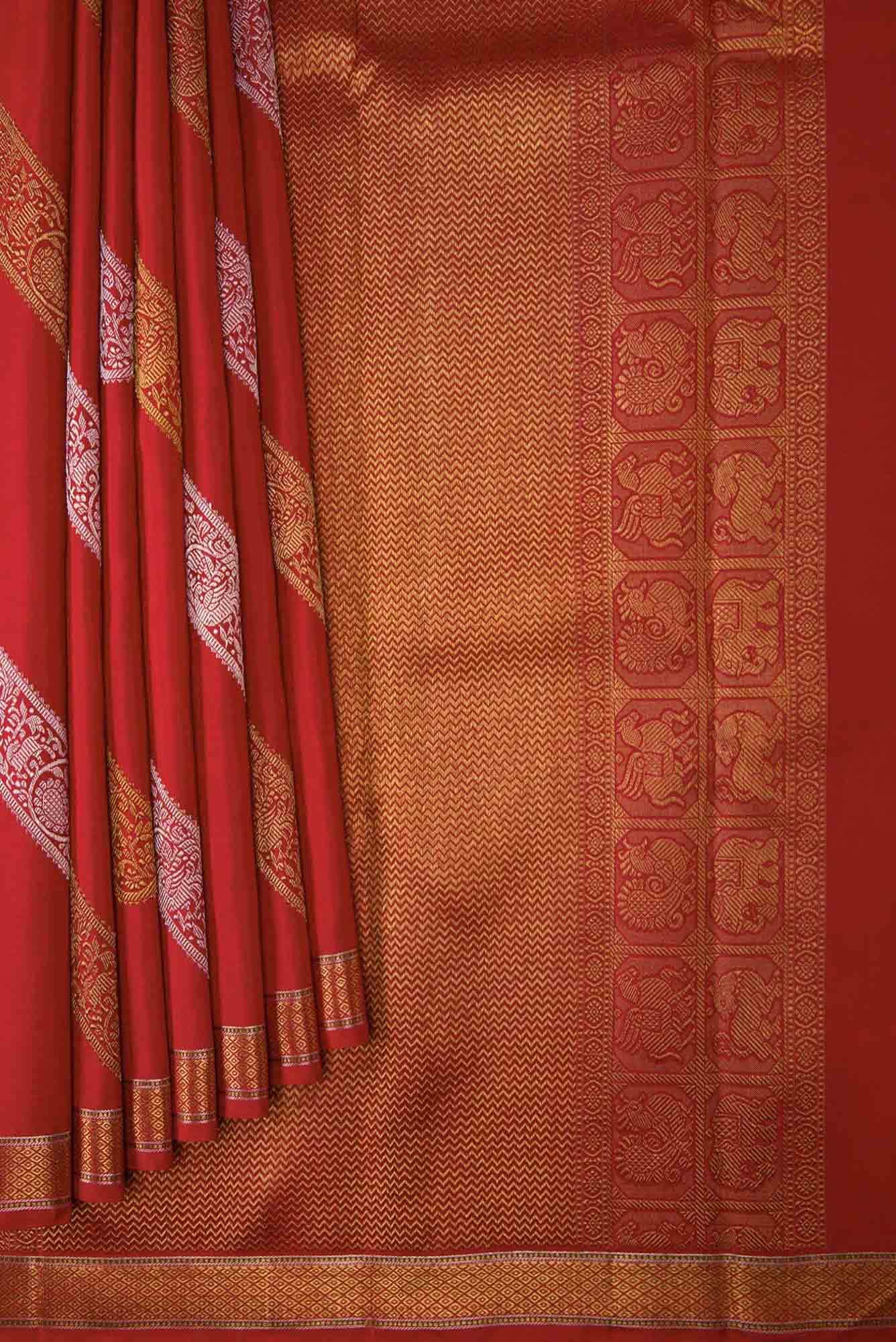 Pure Silk Pure Zari Red Dual Tone Kanchipuram Saree
